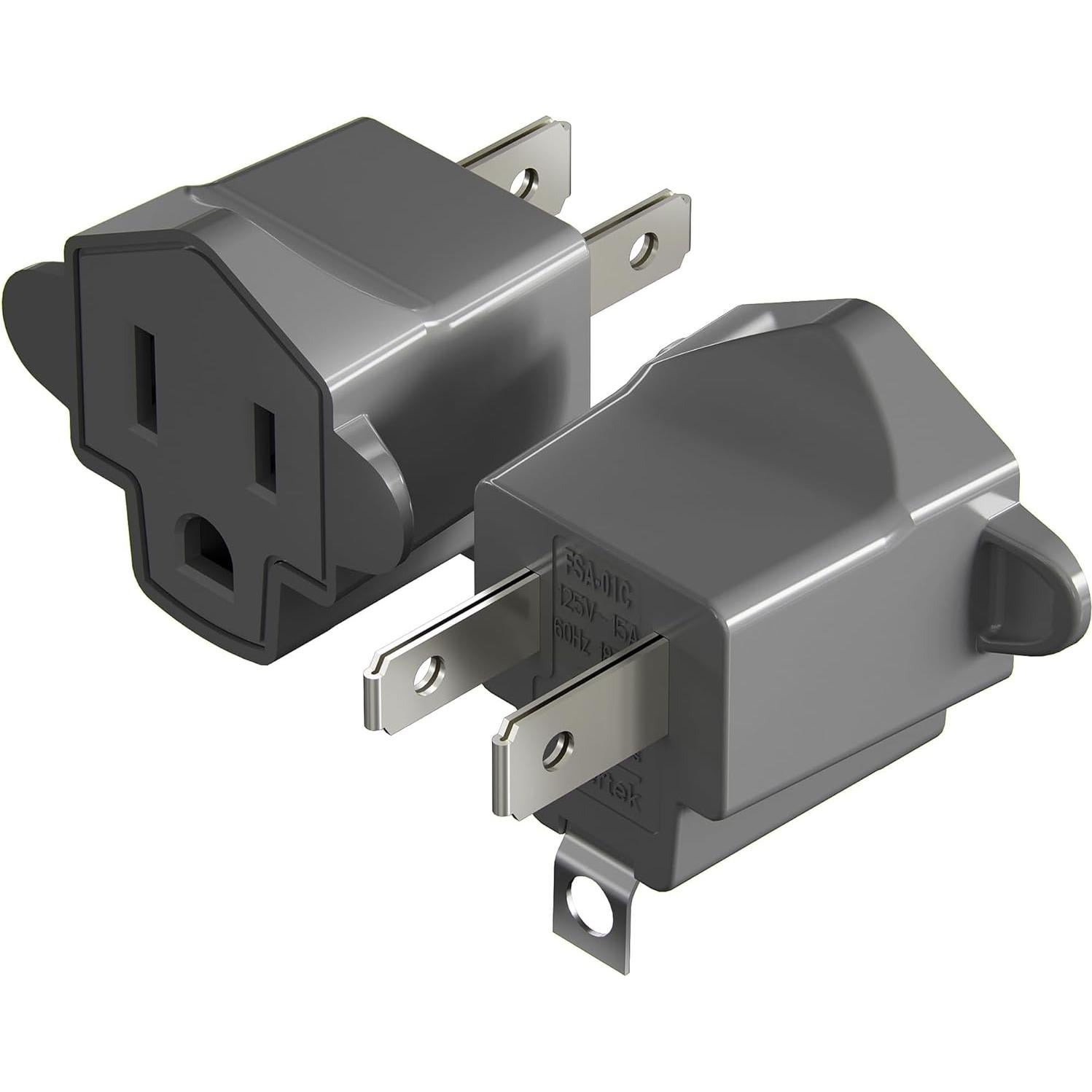 Adaptador de enchufe 2 a 3 clavijas SUPERDANNY gris - Paquete de 2