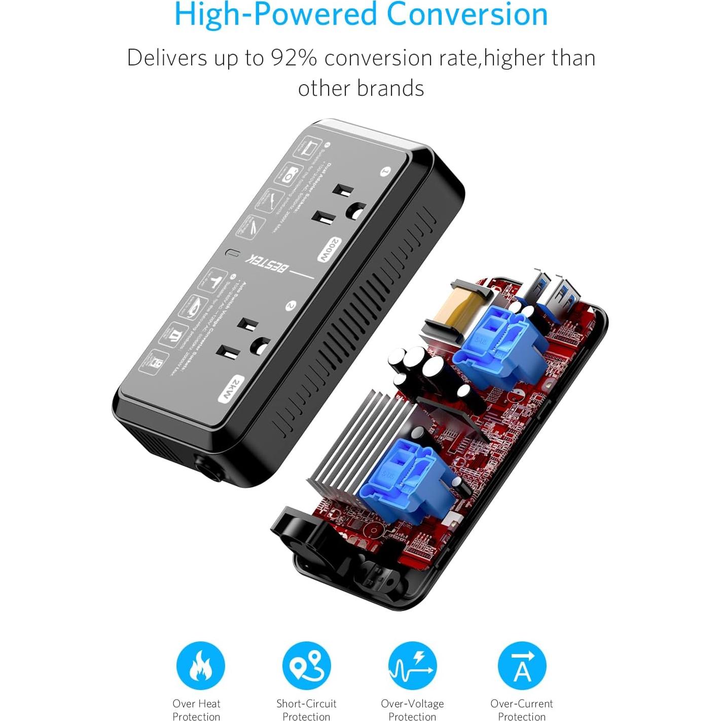 Convertidor de Voltaje 2000W BESTEK 220V a 110V con USB