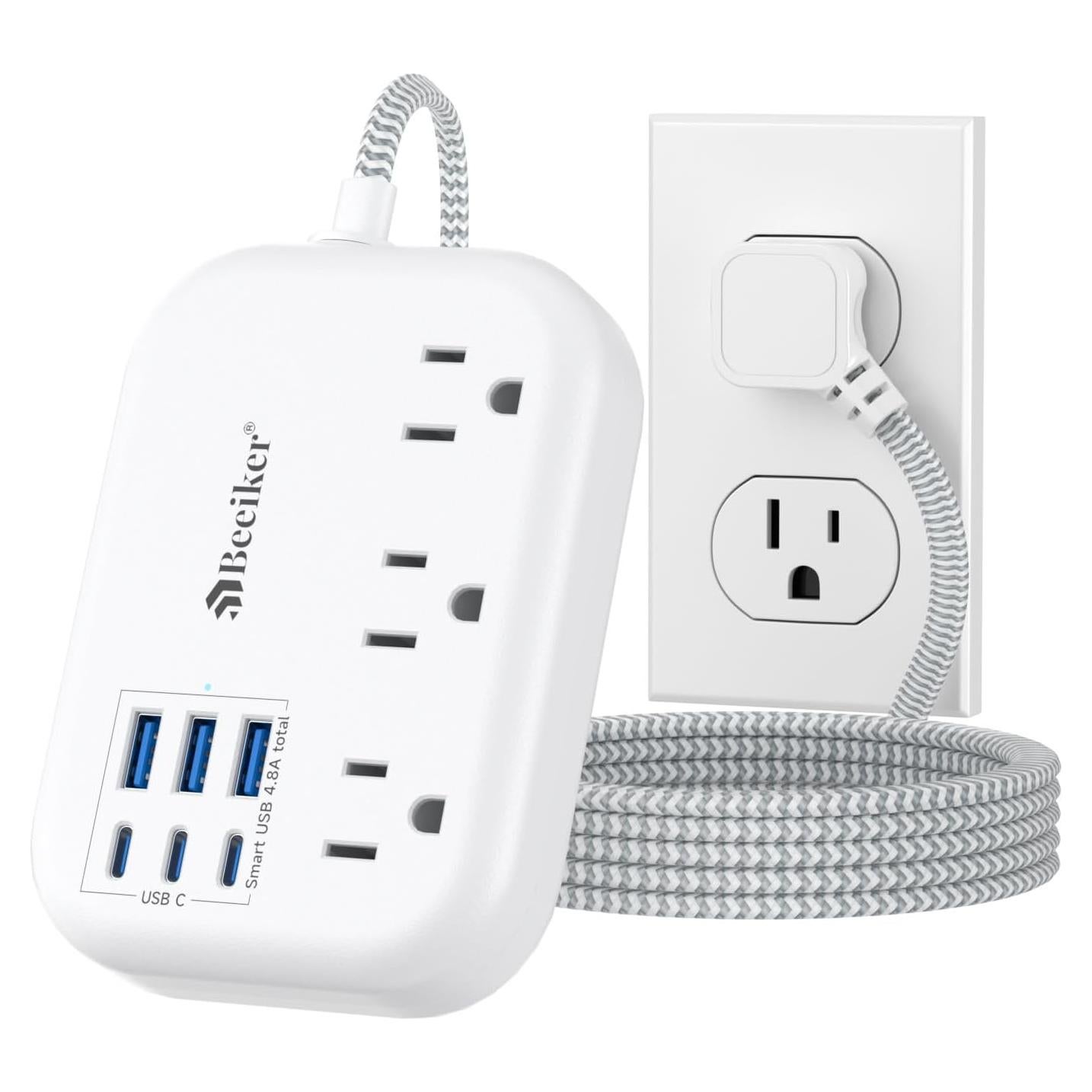 Regleta de Carga BEEIKER 6 USB (3 USB C) 24W 5ft Viaje