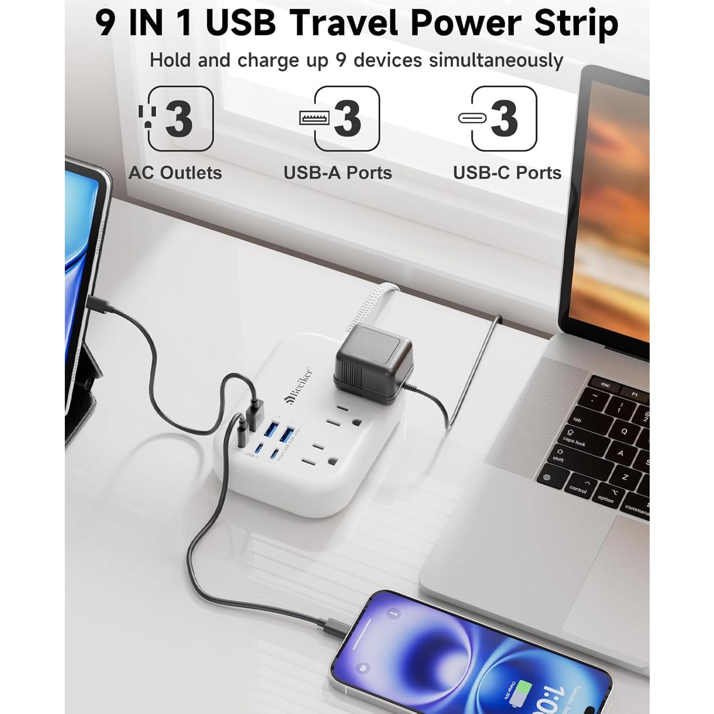 Regleta de Carga BEEIKER 6 USB (3 USB C) 24W 5ft Viaje