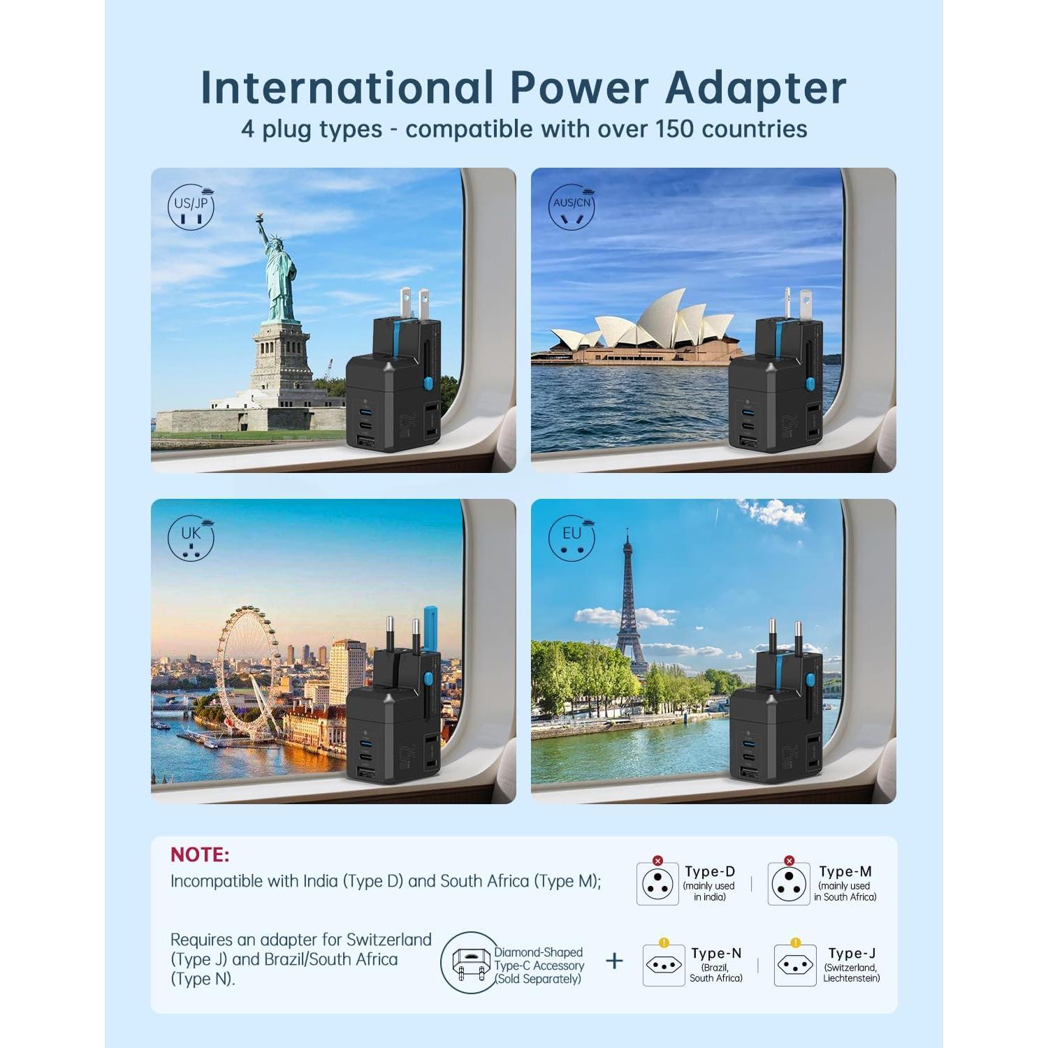 Adaptador de corriente internacional Beondon 5-en-1 USB-C