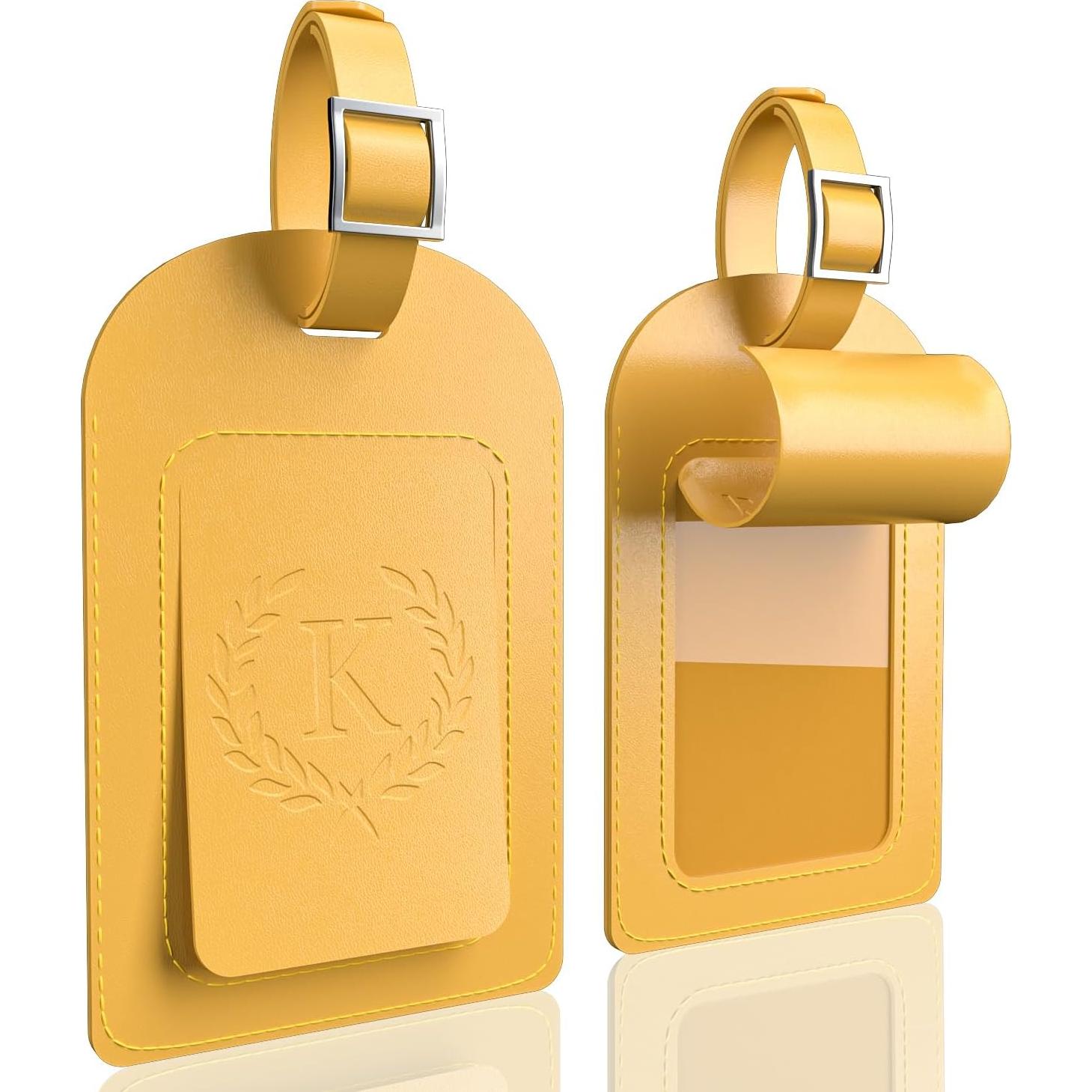 FESAS 3 Pack A-Z Alphabet Luggage Tags - Faux Leather Suitcase Tags with Privacy Cover & Replaceable Card - Initial Letter Monogram for Bags (Yellow)