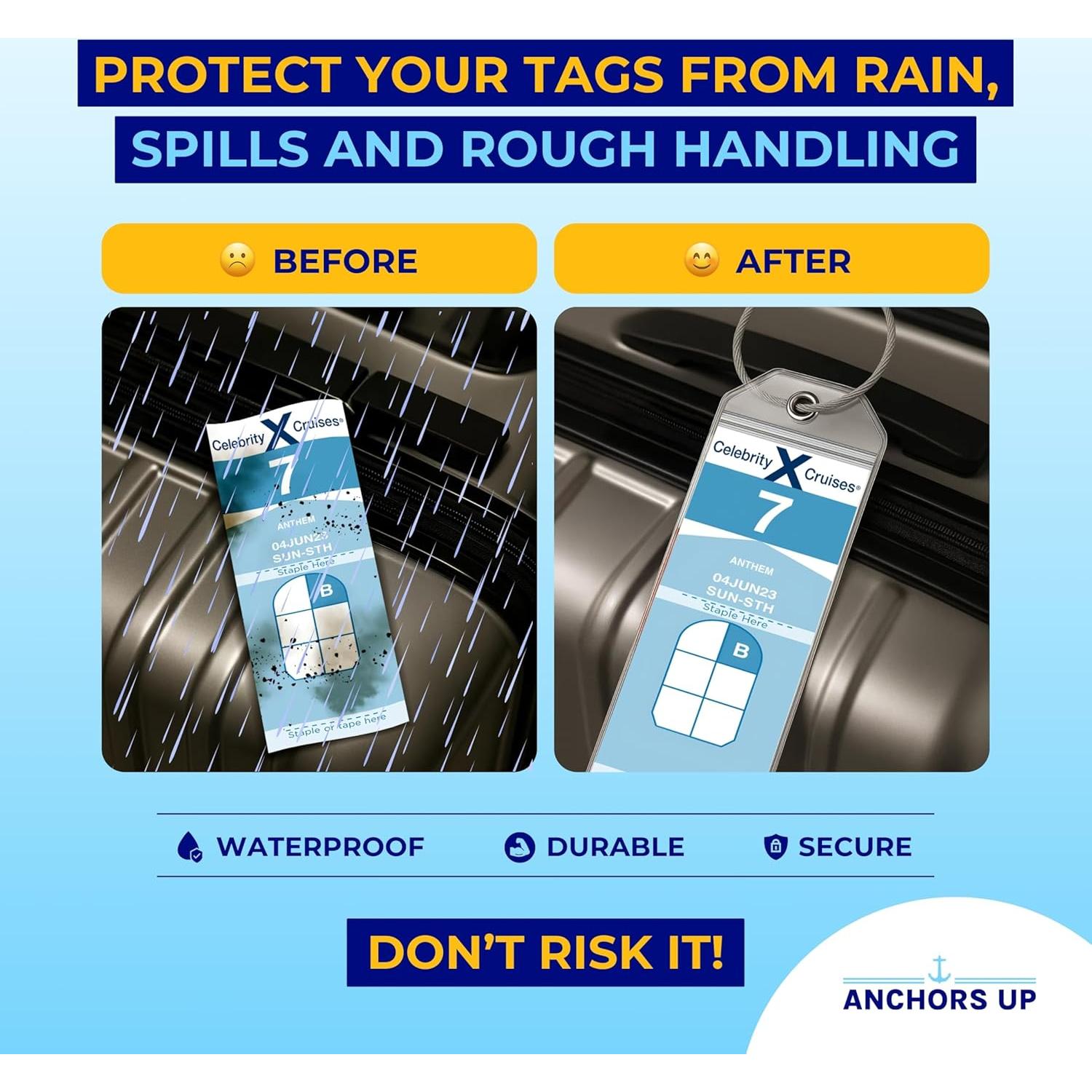 Soportes de Etiquetas de Equipaje Anchors Up - Paquete de 4 - Impermeables