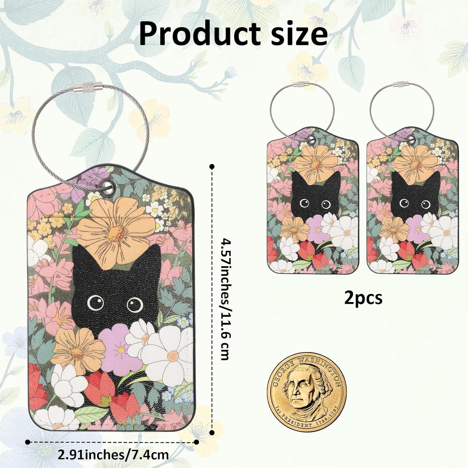 Etiquetas de Equipaje de Gato ElevateTech - 2 Pcs Cuero PU