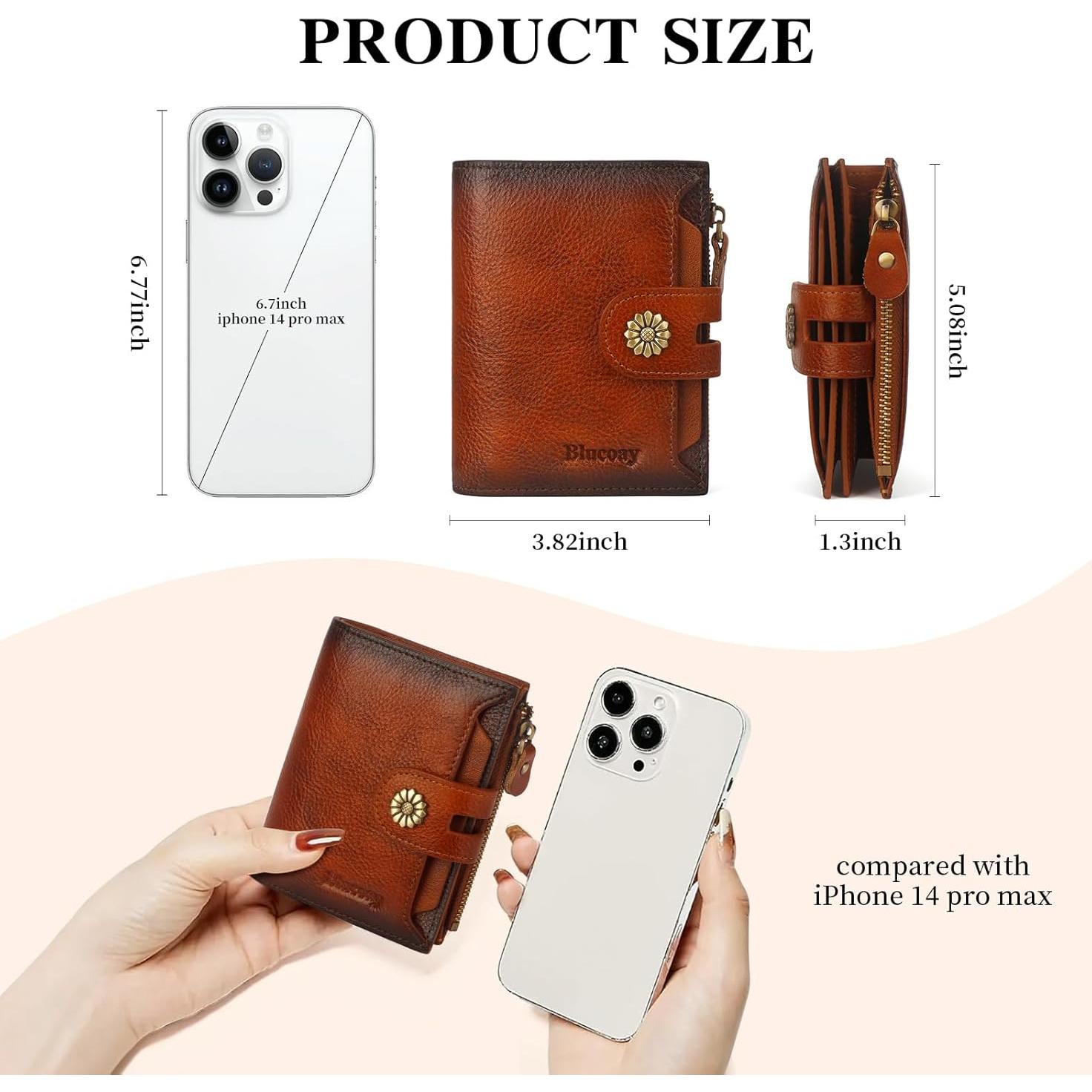 Billetera de Cuero para Mujeres Blucoay Marrón RFID Compacta