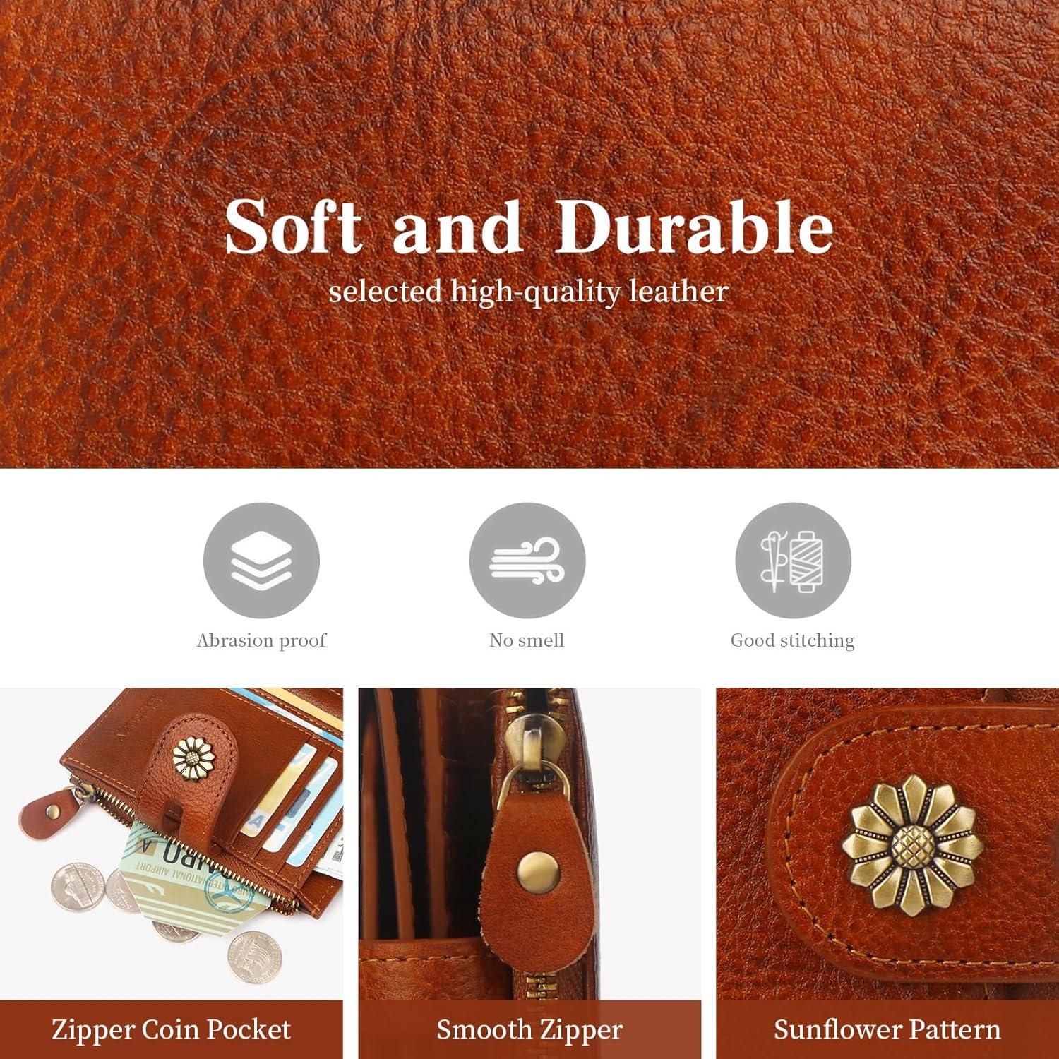 Billetera de Cuero para Mujeres Blucoay Marrón RFID Compacta