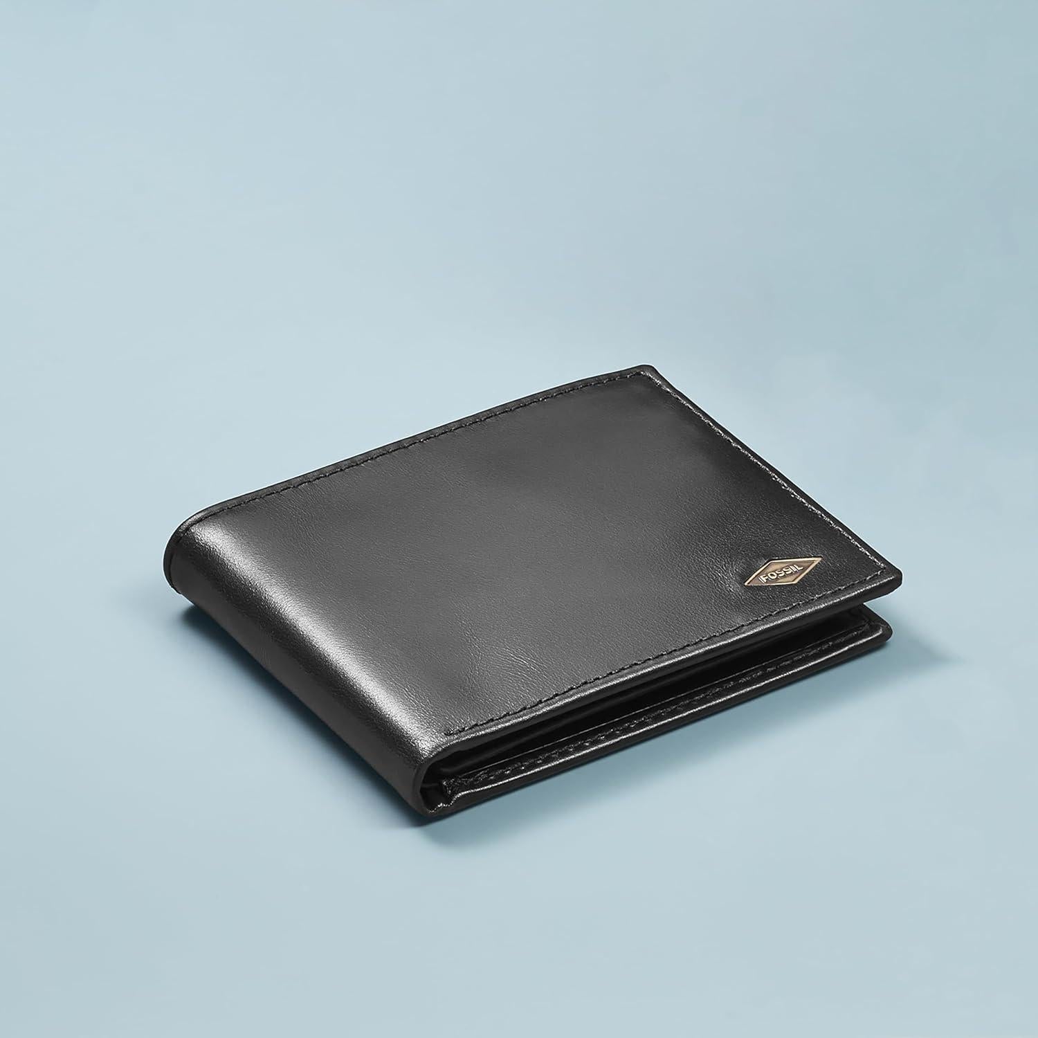 Billetera Bifold de Cuero Negro con Bloqueo RFID Fossil Ryan