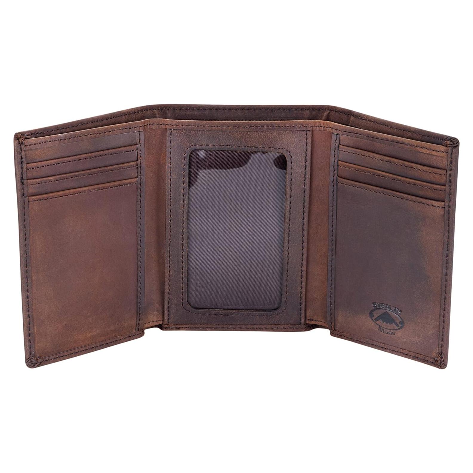 Cartera de Cuero Trifold Modo Sigiloso para Hombres RFID