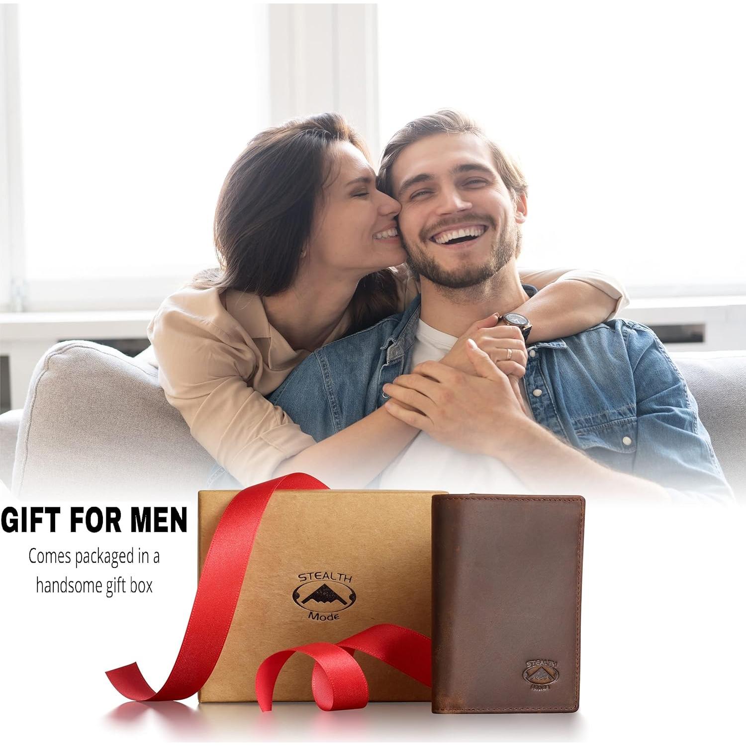 Cartera de Cuero Trifold Modo Sigiloso para Hombres RFID