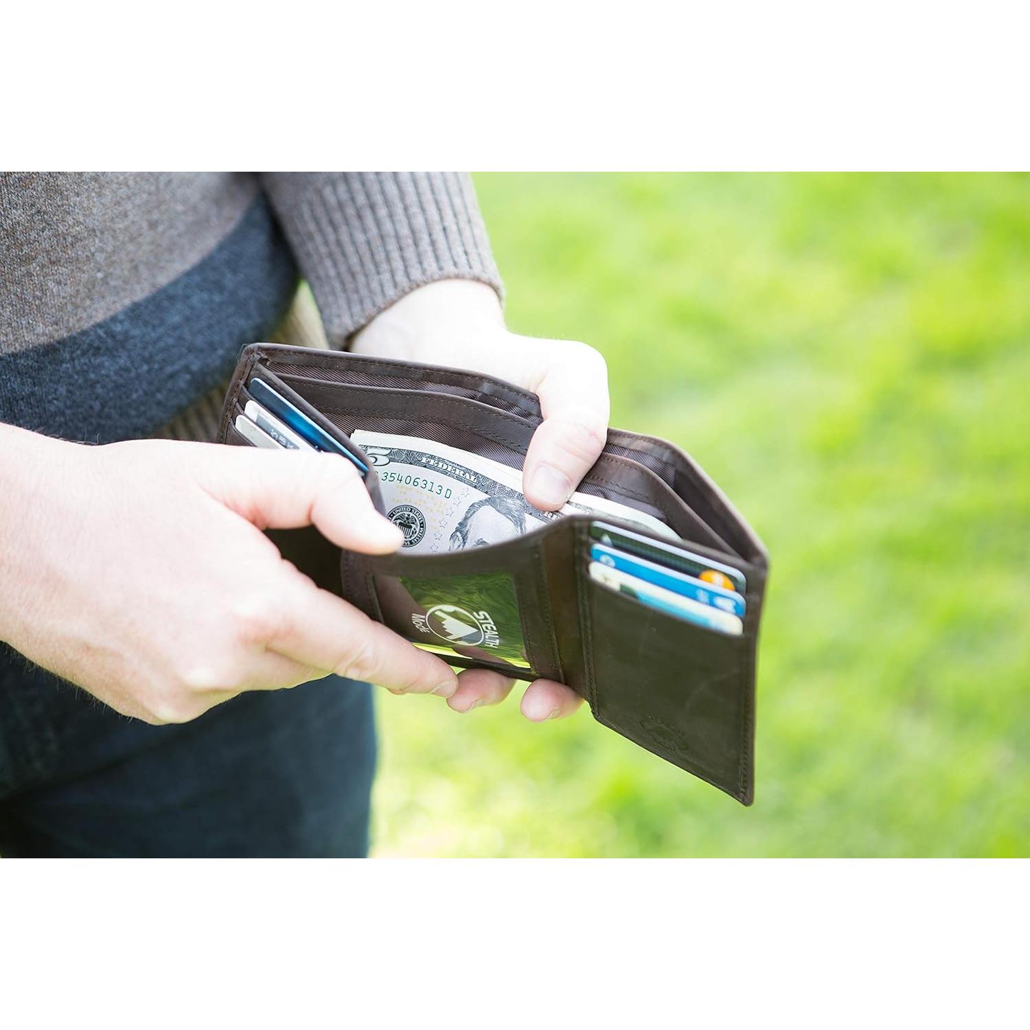 Cartera de Cuero Trifold Modo Sigiloso para Hombres RFID