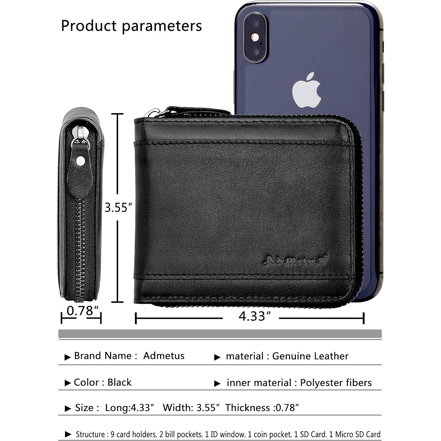 Cartera Bifold de Cuero Admetus con Bloqueo RFID para Hombres