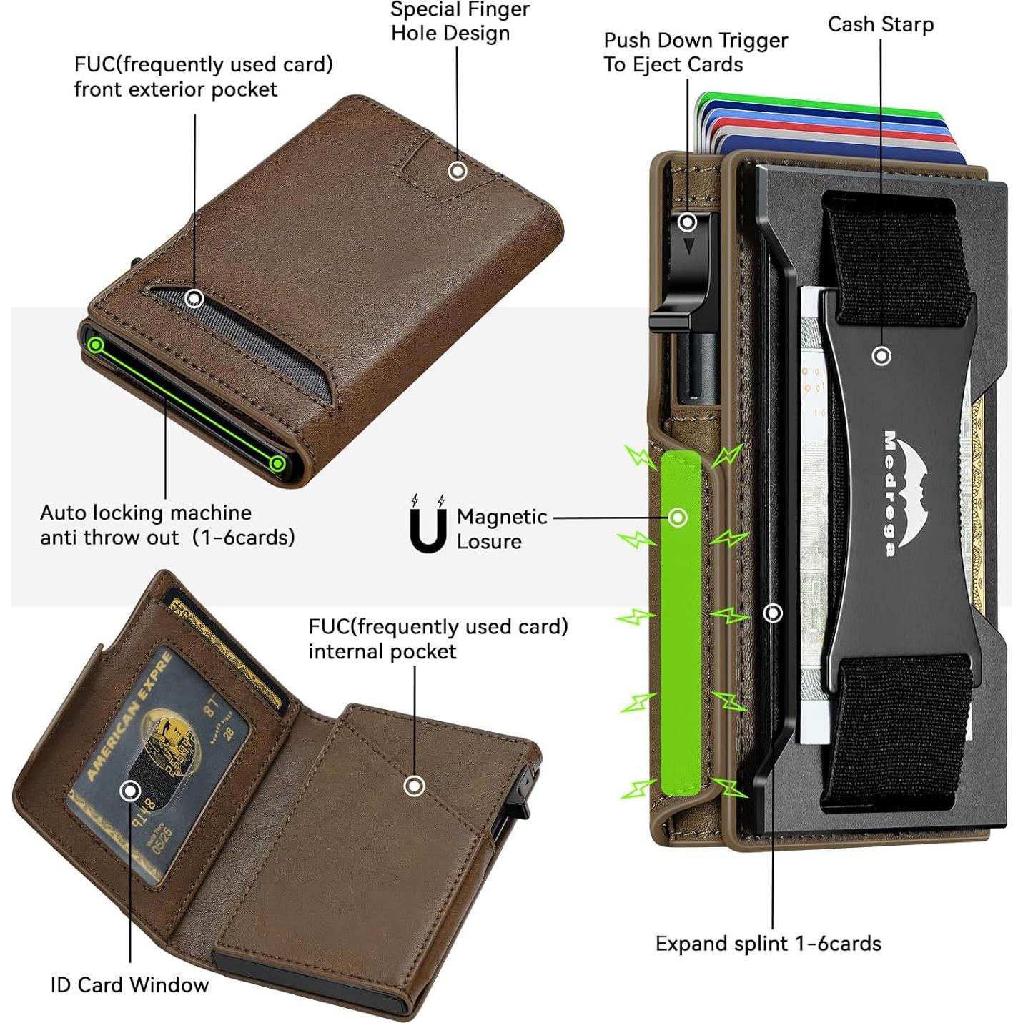 Billetera Inteligente RFID Cuero Marrón J7 para Hombres