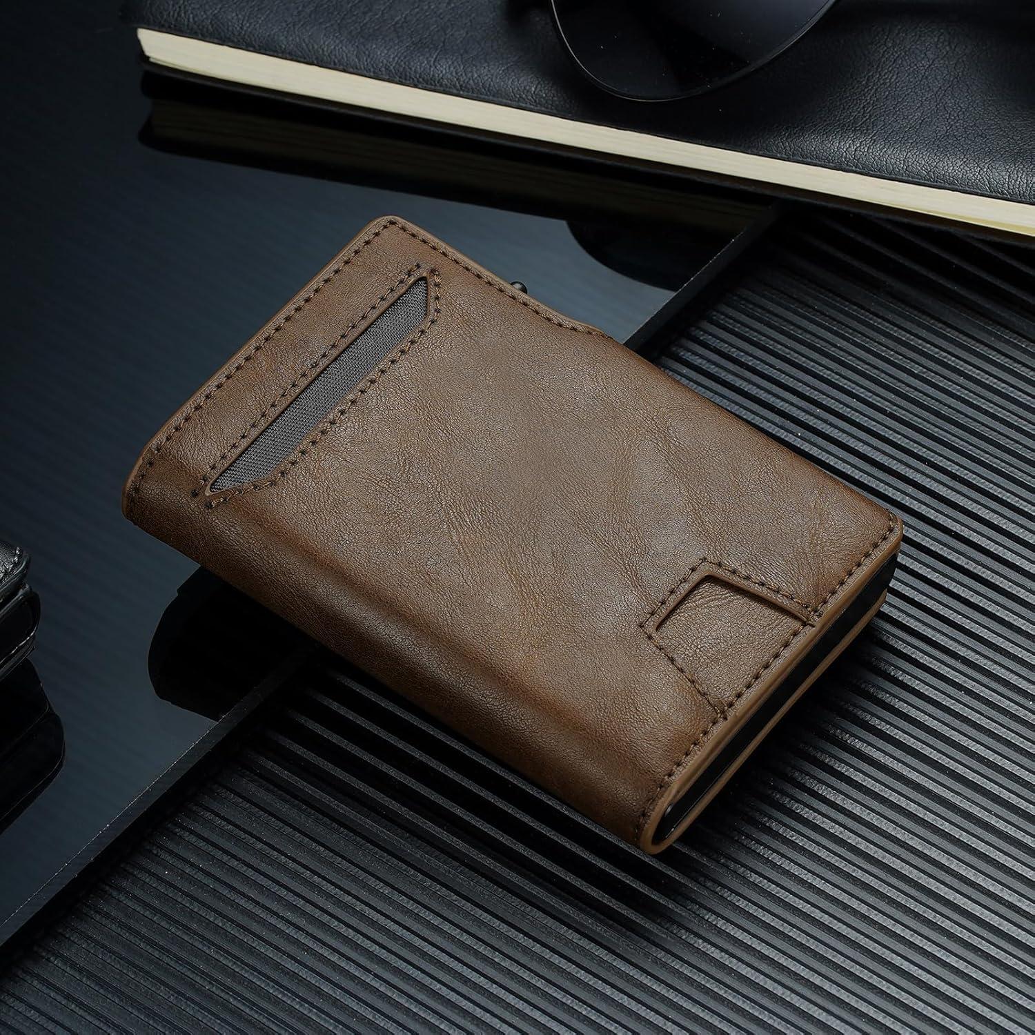 Billetera Inteligente RFID Cuero Marrón J7 para Hombres