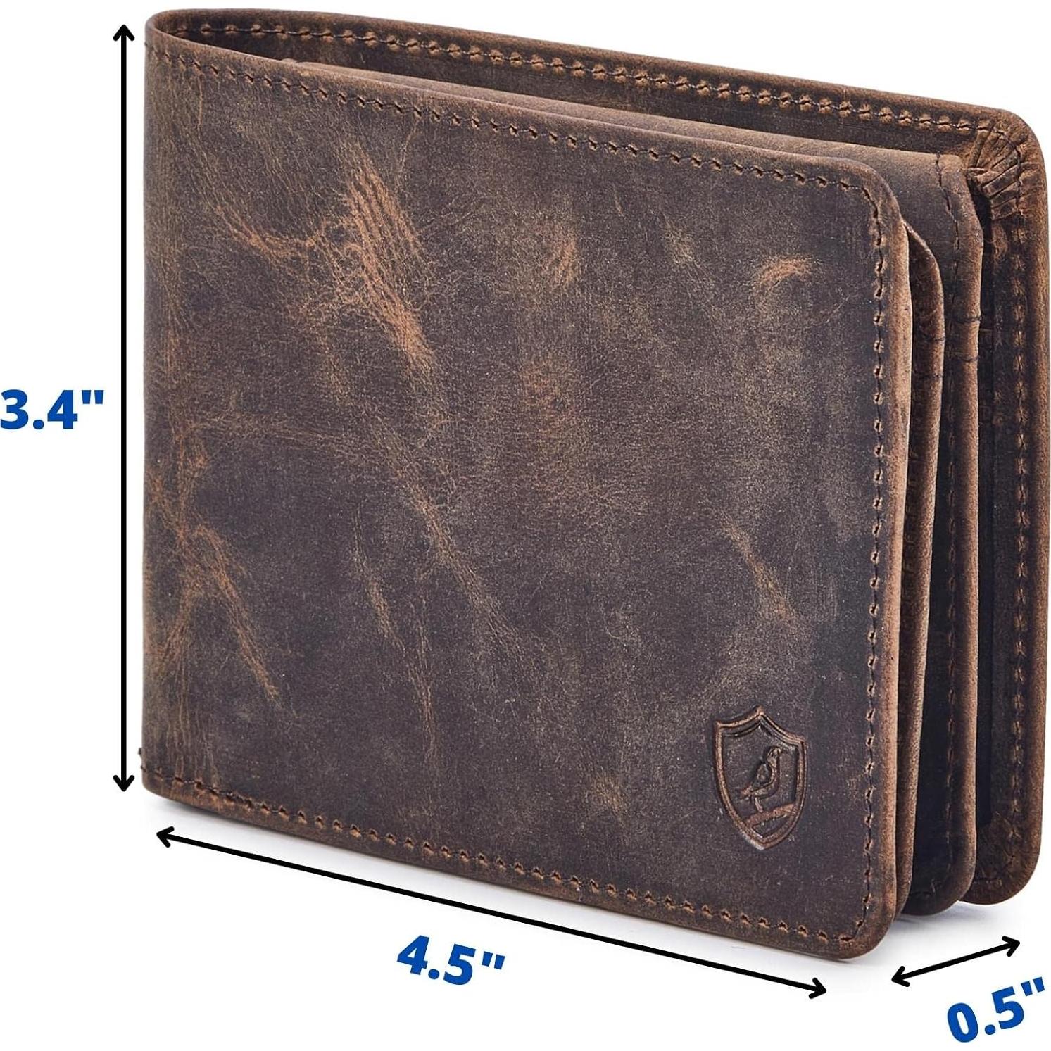 Billetera de Hombre Bifold Cuero Real Caballo Loco RFID Musgo