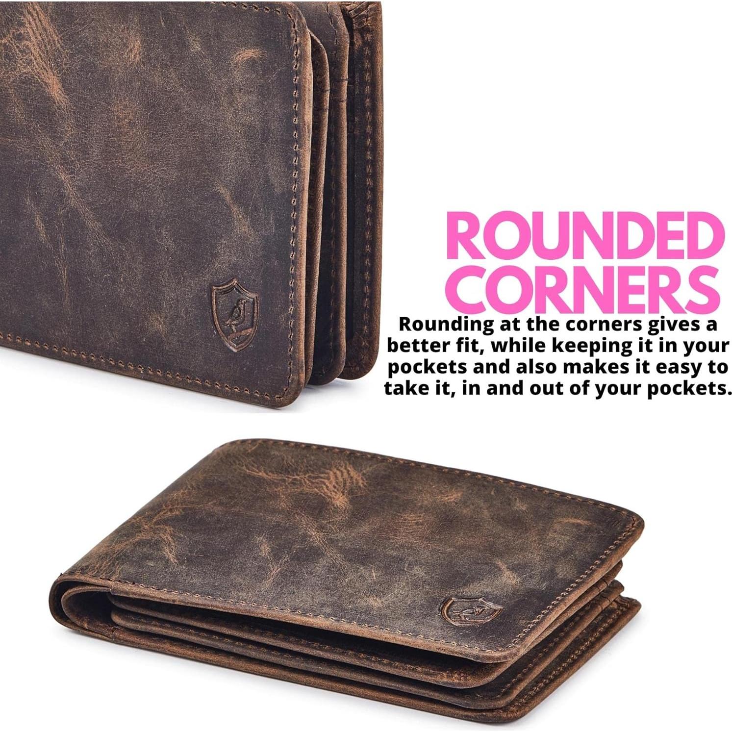 Billetera de Hombre Bifold Cuero Real Caballo Loco RFID Musgo