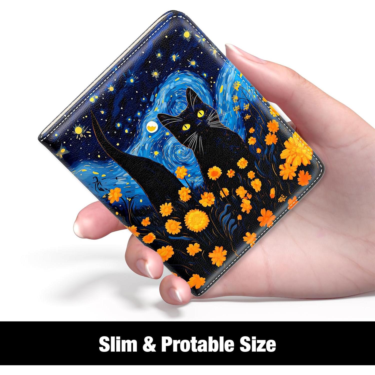 Cartera delgada RFID para Mujeres Rouidr - Gato del Cielo Estrellado