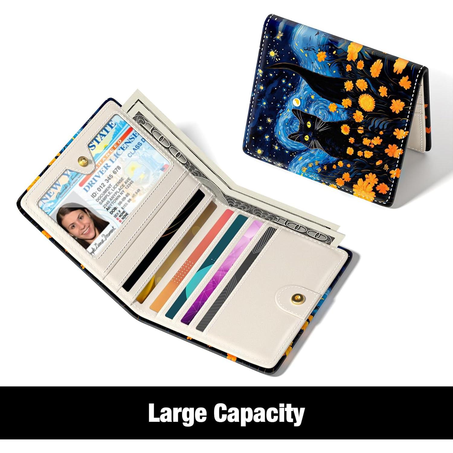 Cartera delgada RFID para Mujeres Rouidr - Gato del Cielo Estrellado