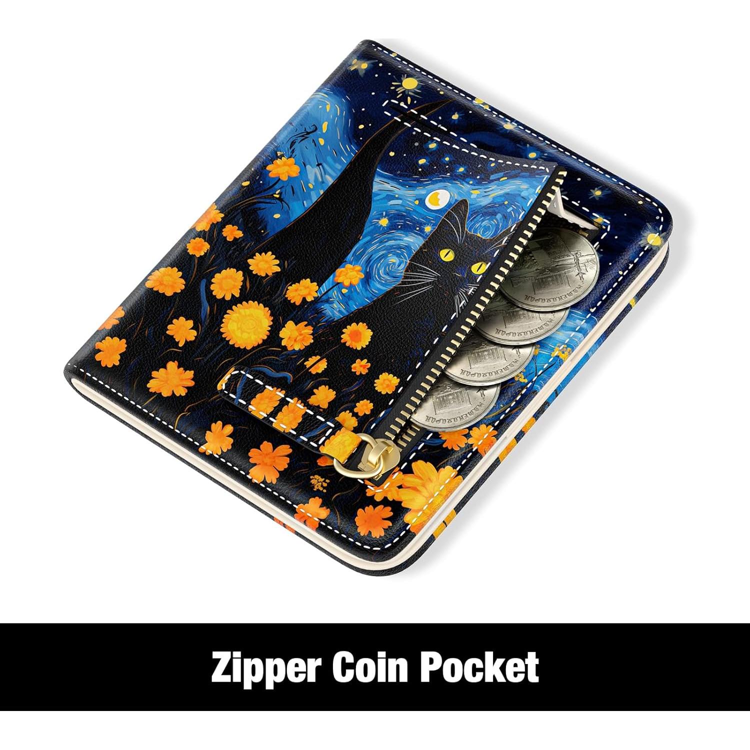 Cartera delgada RFID para Mujeres Rouidr - Gato del Cielo Estrellado