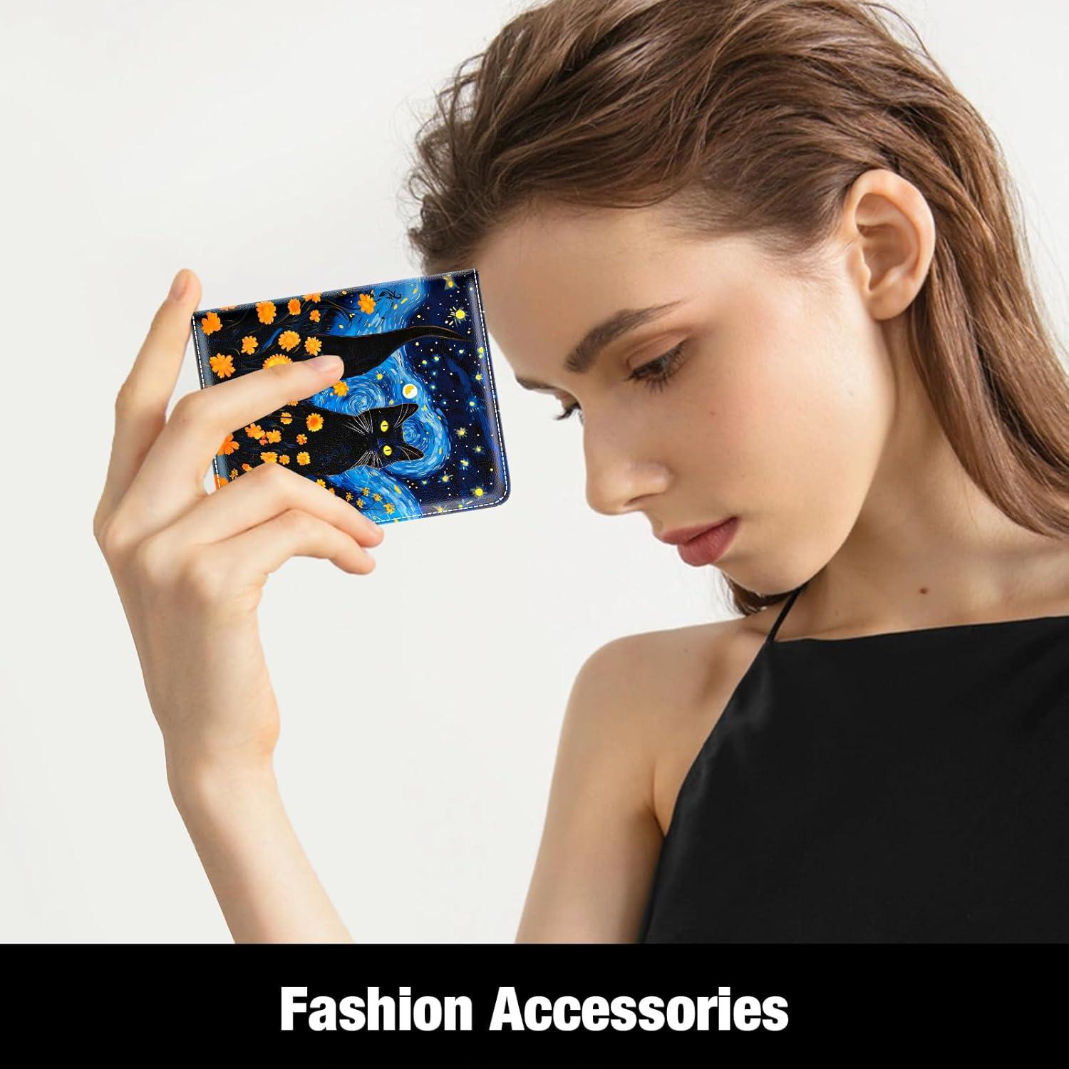 Cartera delgada RFID para Mujeres Rouidr - Gato del Cielo Estrellado