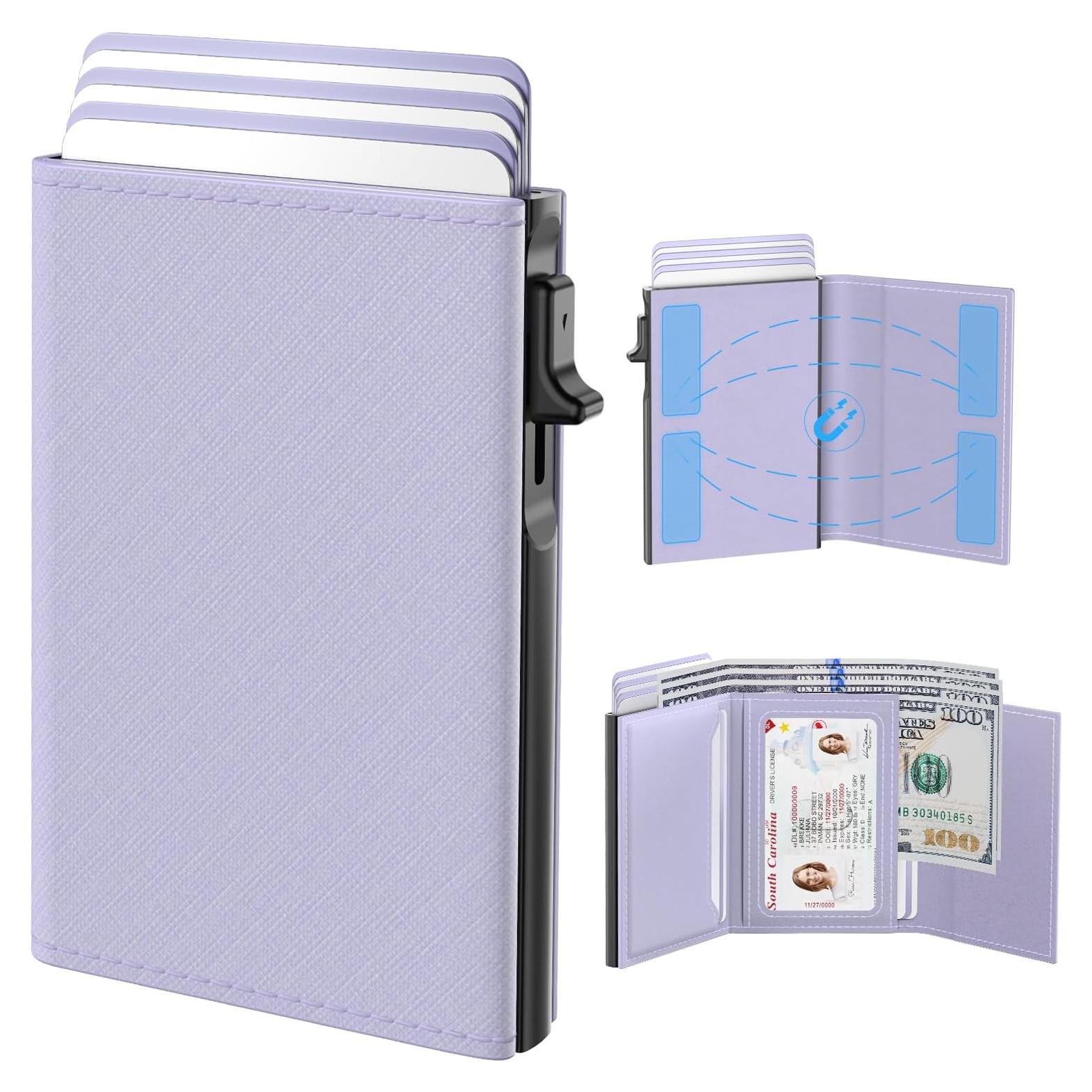 Cartera tipo estuche para mujeres Typecase - Cuero RFID, 9-14 tarjetas, Púrpura Claro