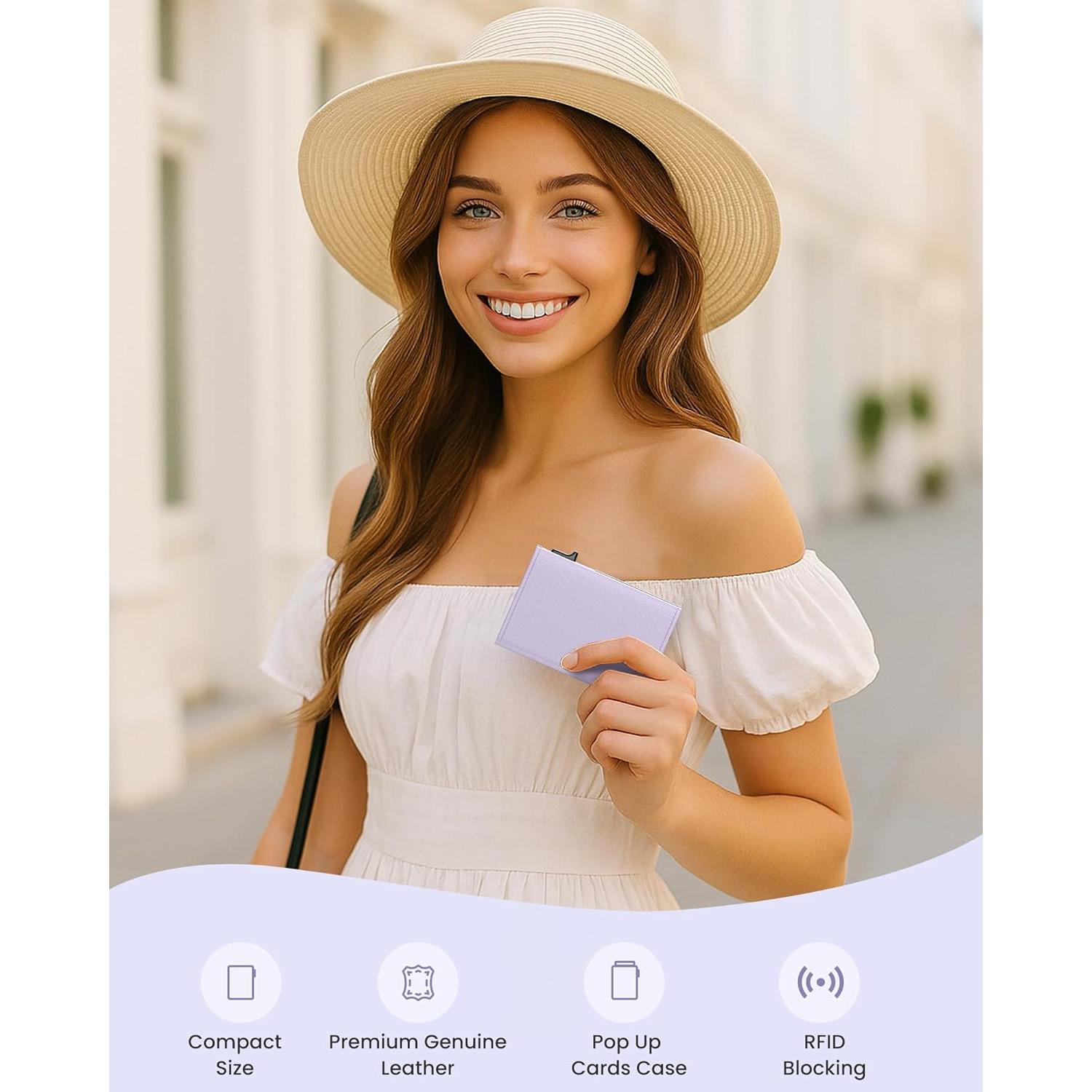 Cartera tipo estuche para mujeres Typecase - Cuero RFID, 9-14 tarjetas, Púrpura Claro