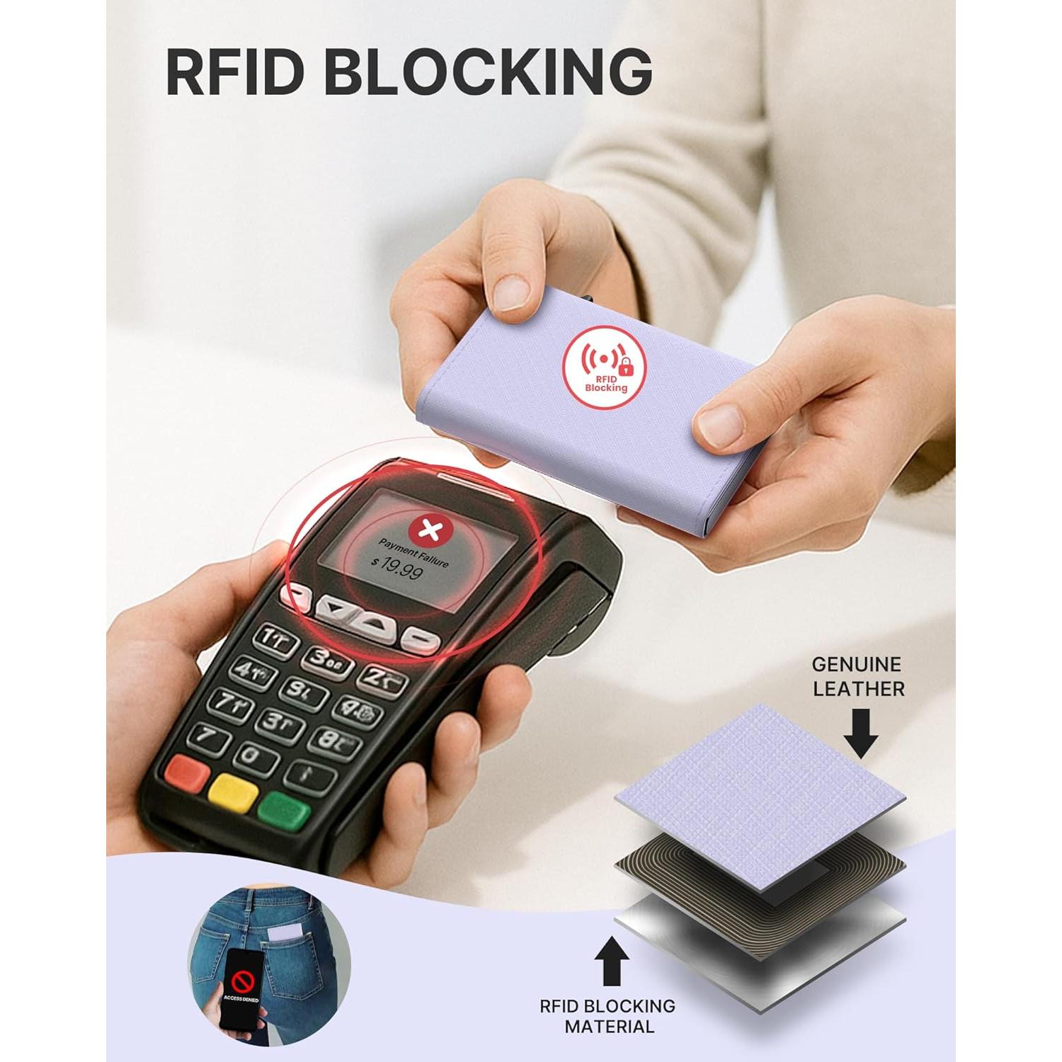 Cartera tipo estuche para mujeres Typecase - Cuero RFID, 9-14 tarjetas, Púrpura Claro