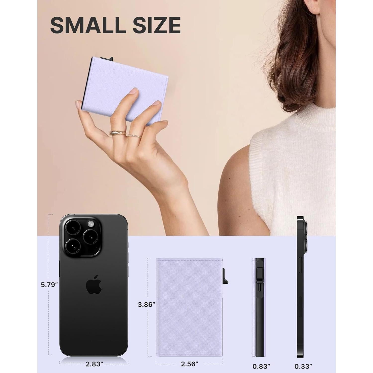 Cartera tipo estuche para mujeres Typecase - Cuero RFID, 9-14 tarjetas, Púrpura Claro