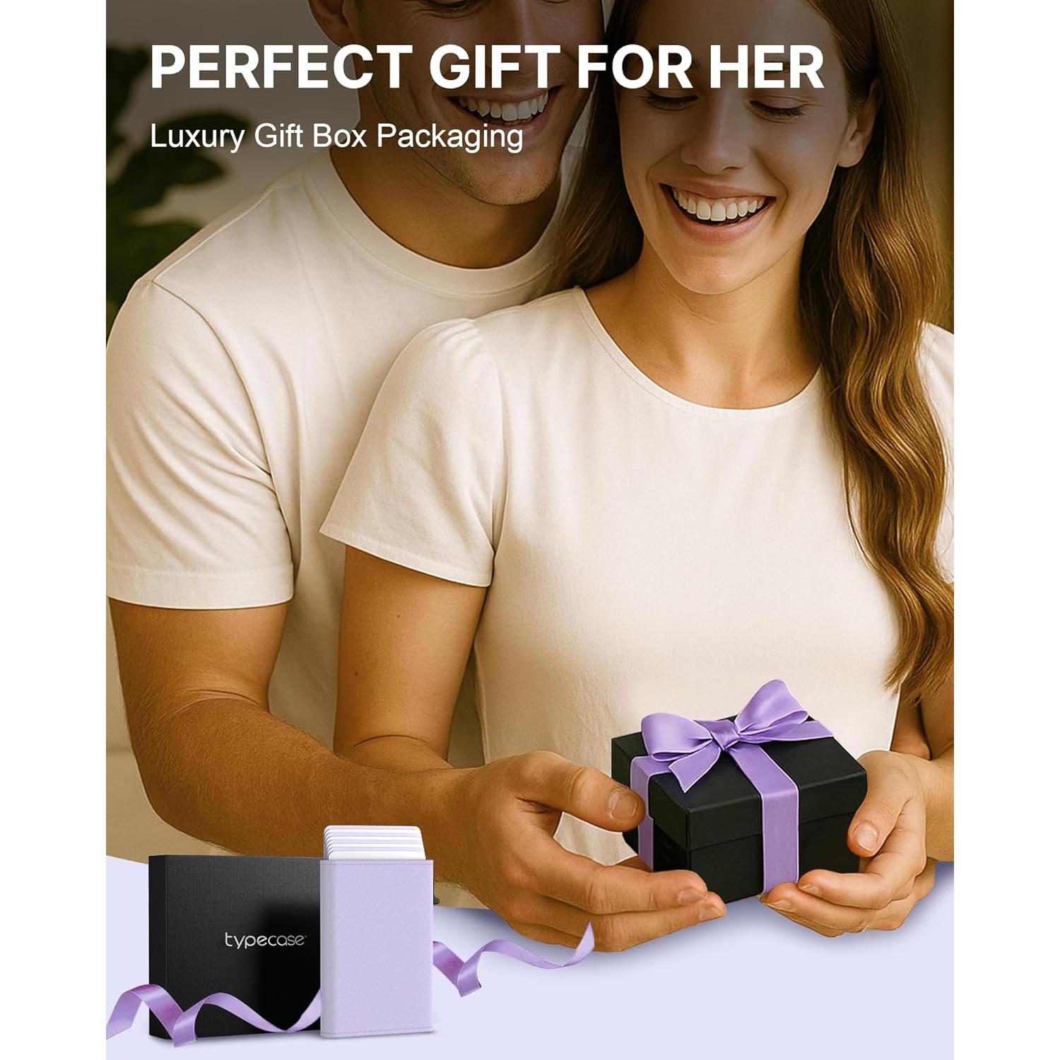 Cartera tipo estuche para mujeres Typecase - Cuero RFID, 9-14 tarjetas, Púrpura Claro