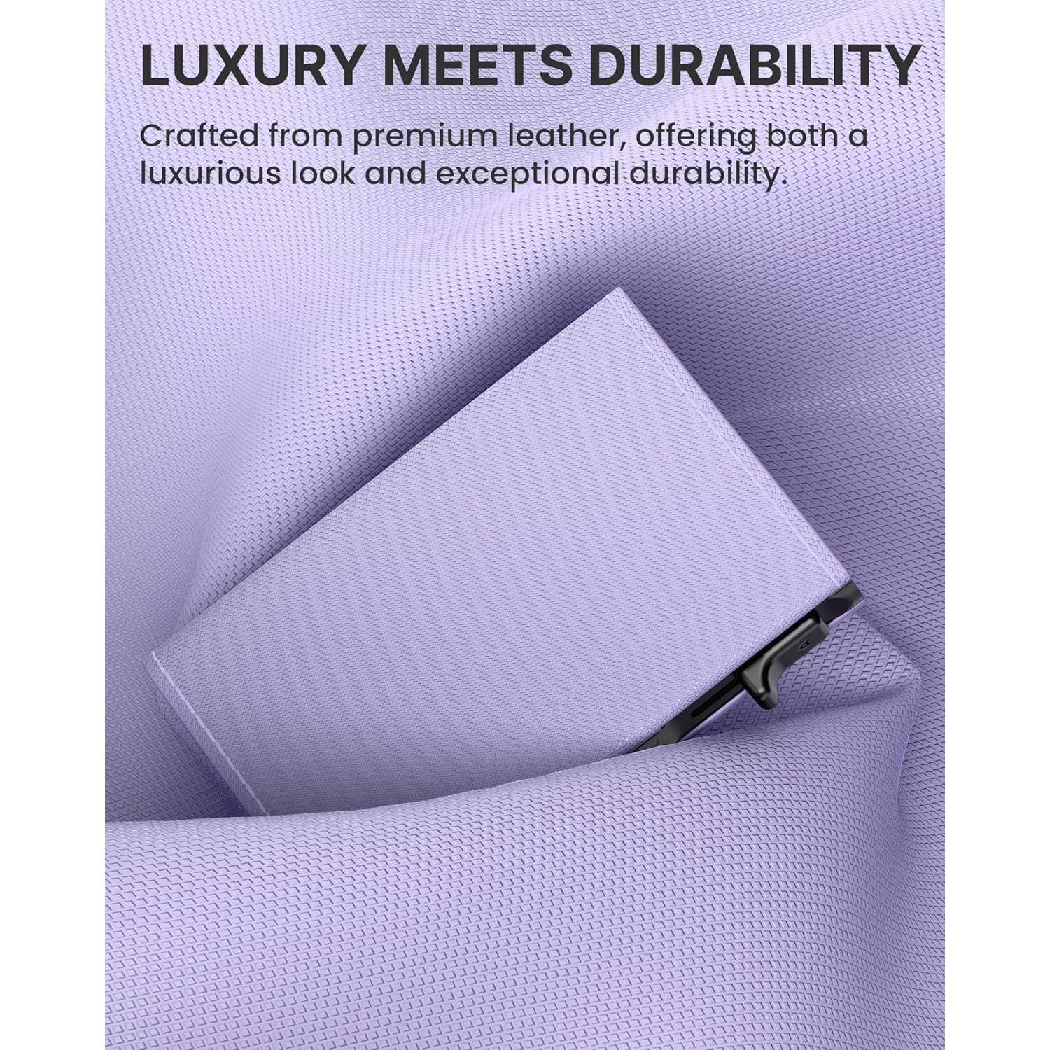 Cartera tipo estuche para mujeres Typecase - Cuero RFID, 9-14 tarjetas, Púrpura Claro