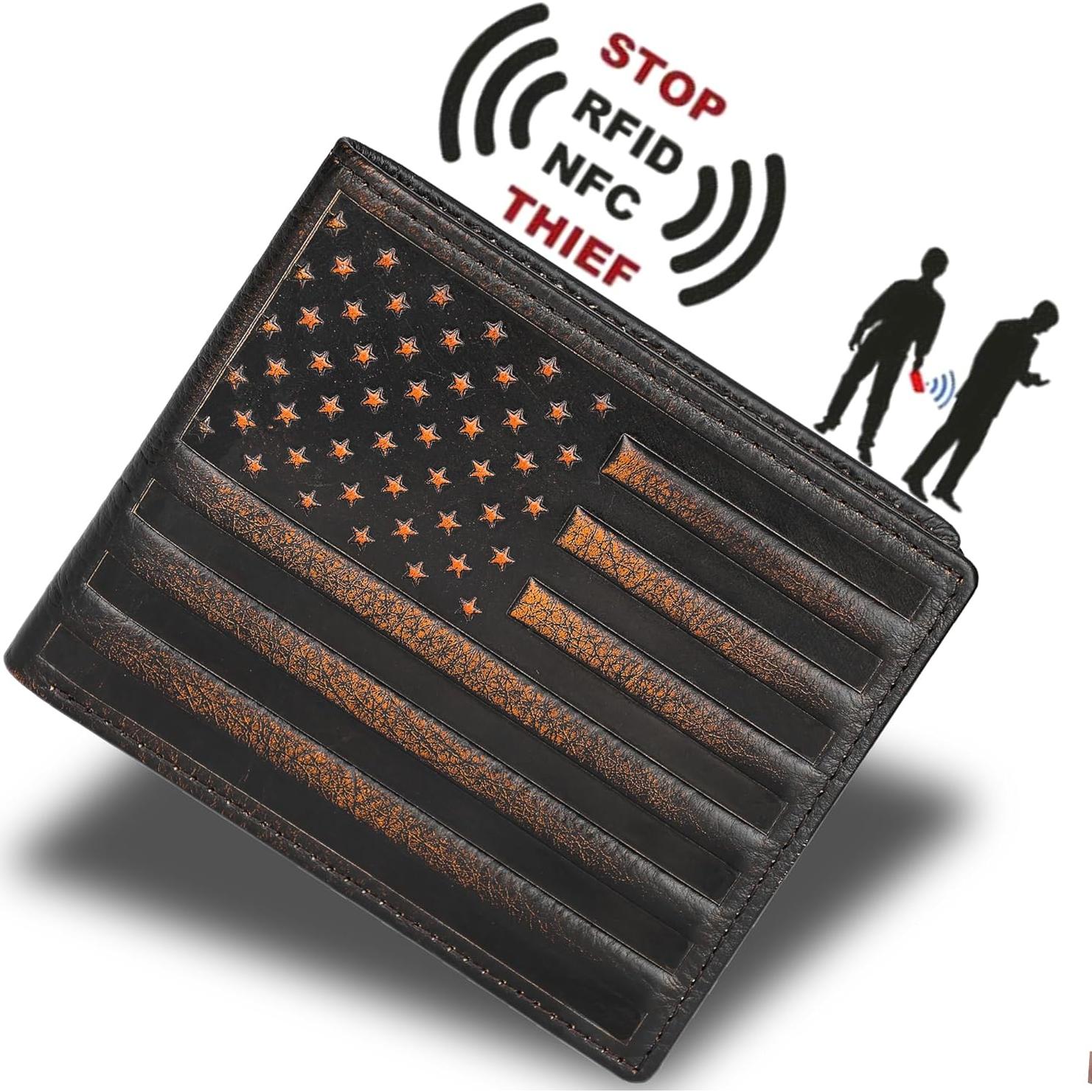 Billetera DK86 para hombres de cuero con bloqueo RFID - Marrón