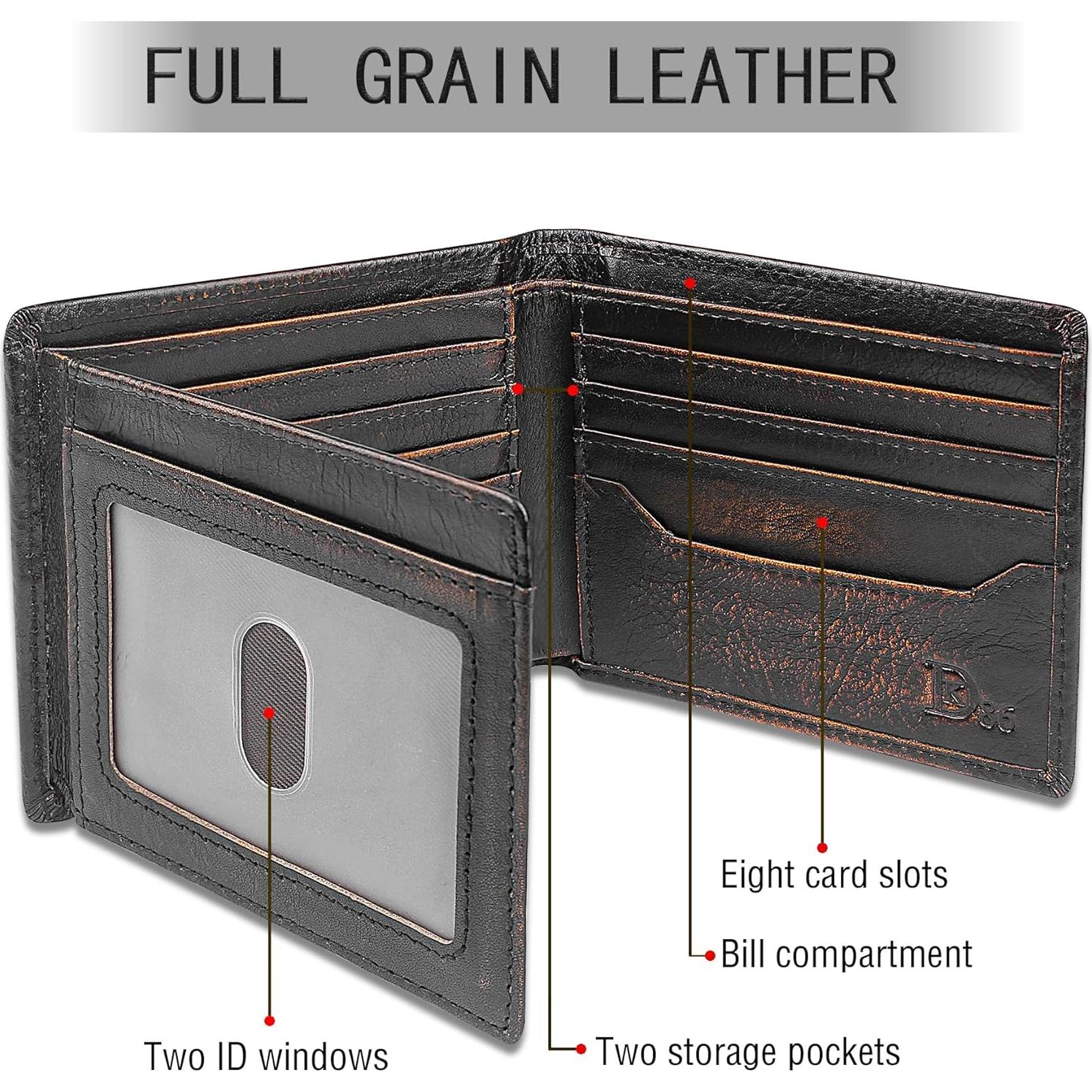 Billetera DK86 para hombres de cuero con bloqueo RFID - Marrón