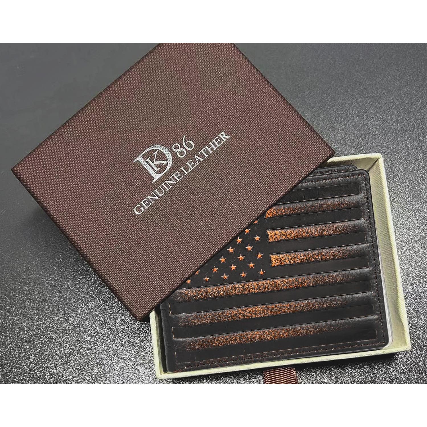 Billetera DK86 para hombres de cuero con bloqueo RFID - Marrón