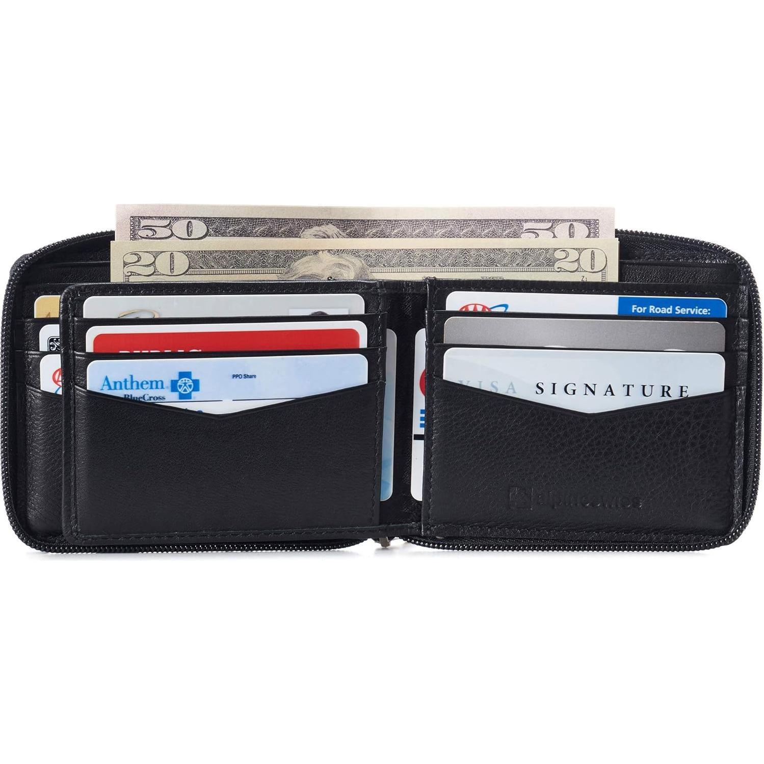 Billetera Bifold Alpine Swiss Logan con Cierre RFID - Cuero Premium