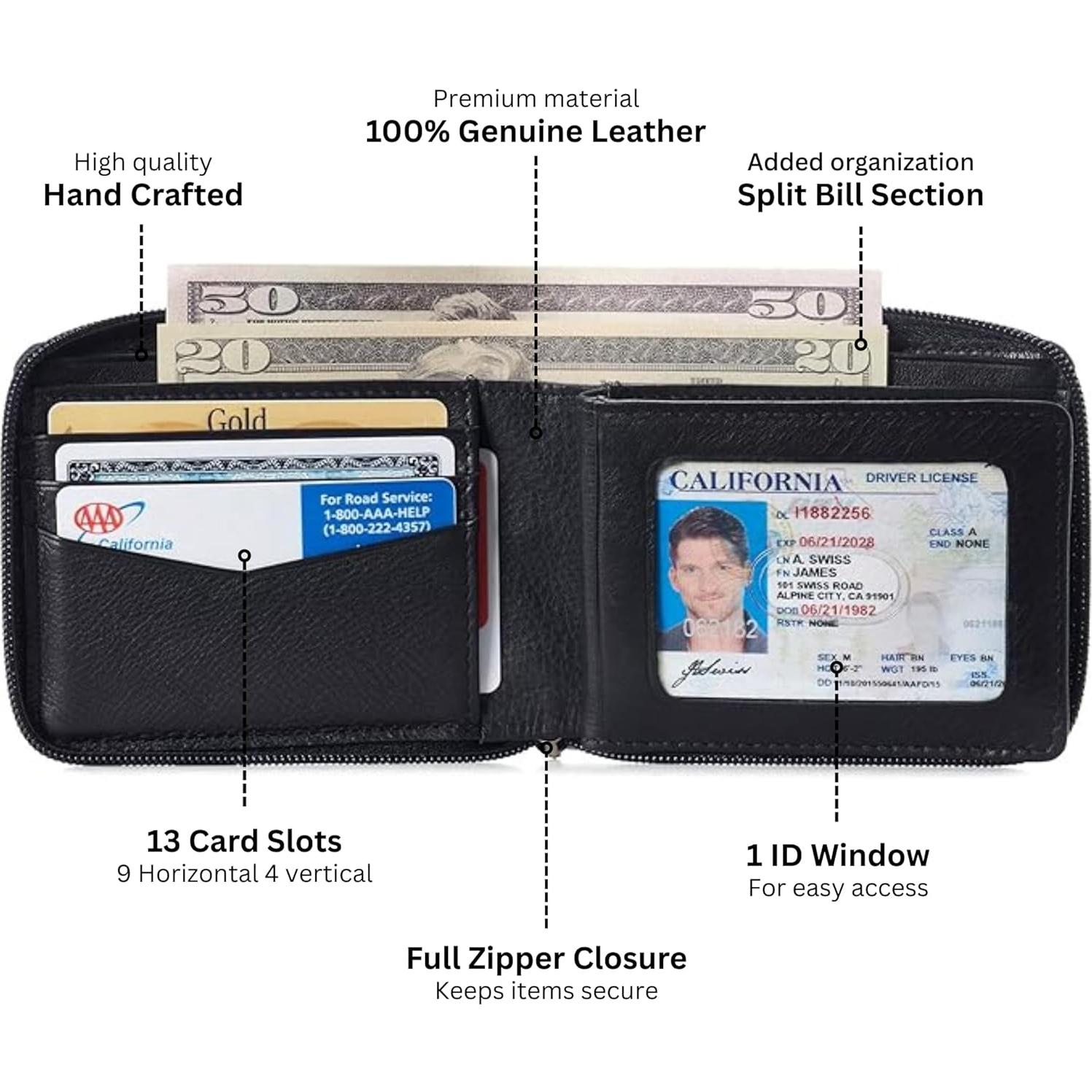 Billetera Bifold Alpine Swiss Logan con Cierre RFID - Cuero Premium