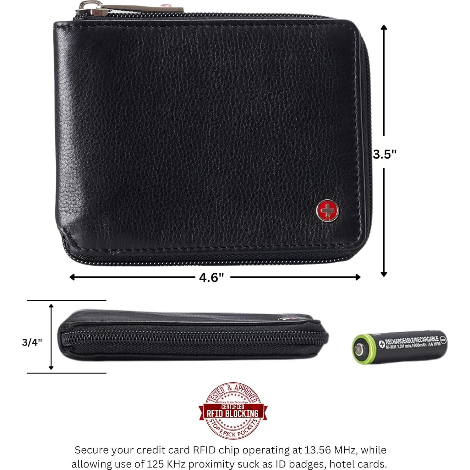 Billetera Bifold Alpine Swiss Logan con Cierre RFID - Cuero Premium