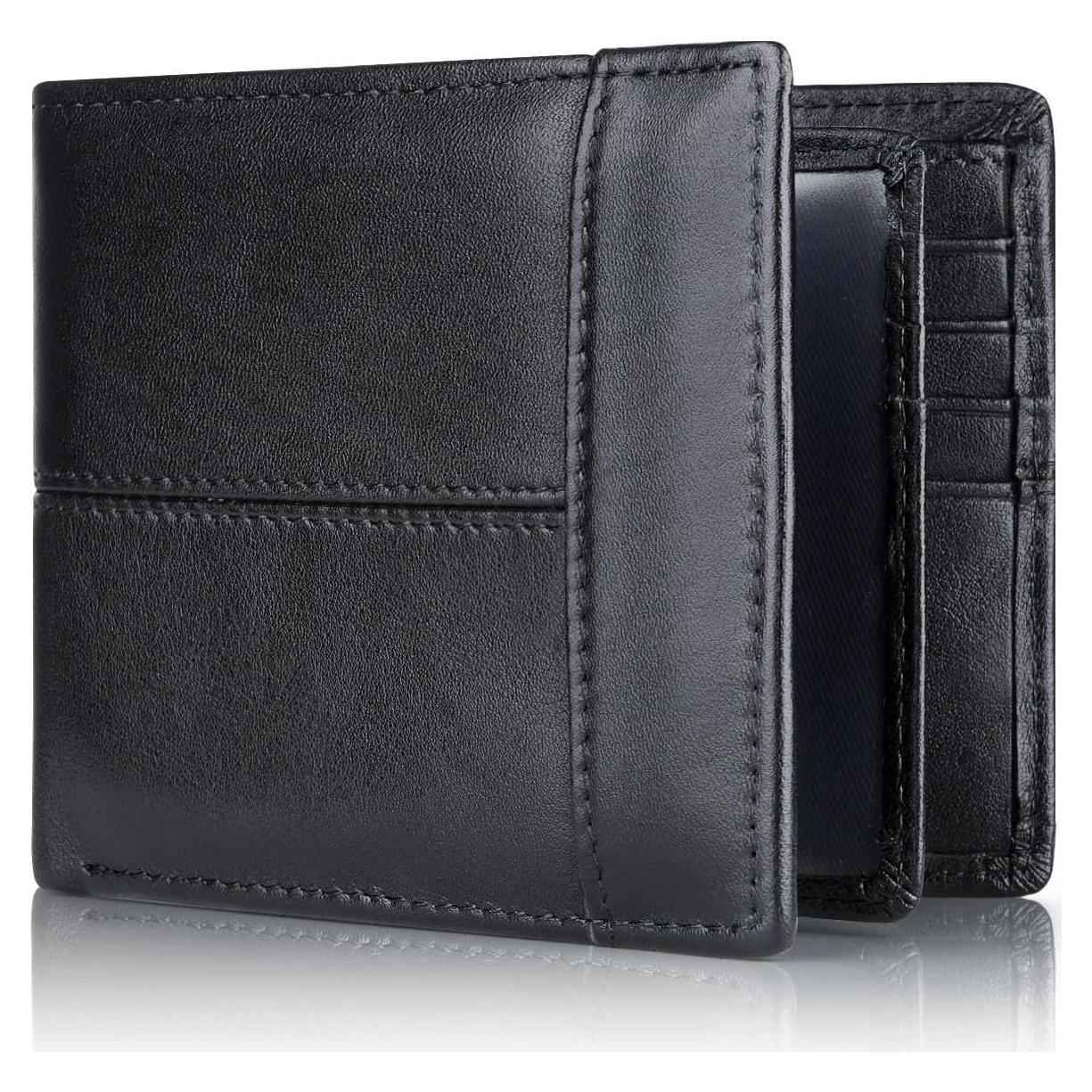 Billetera de cuero Swallowmall con bloqueo RFID para hombres