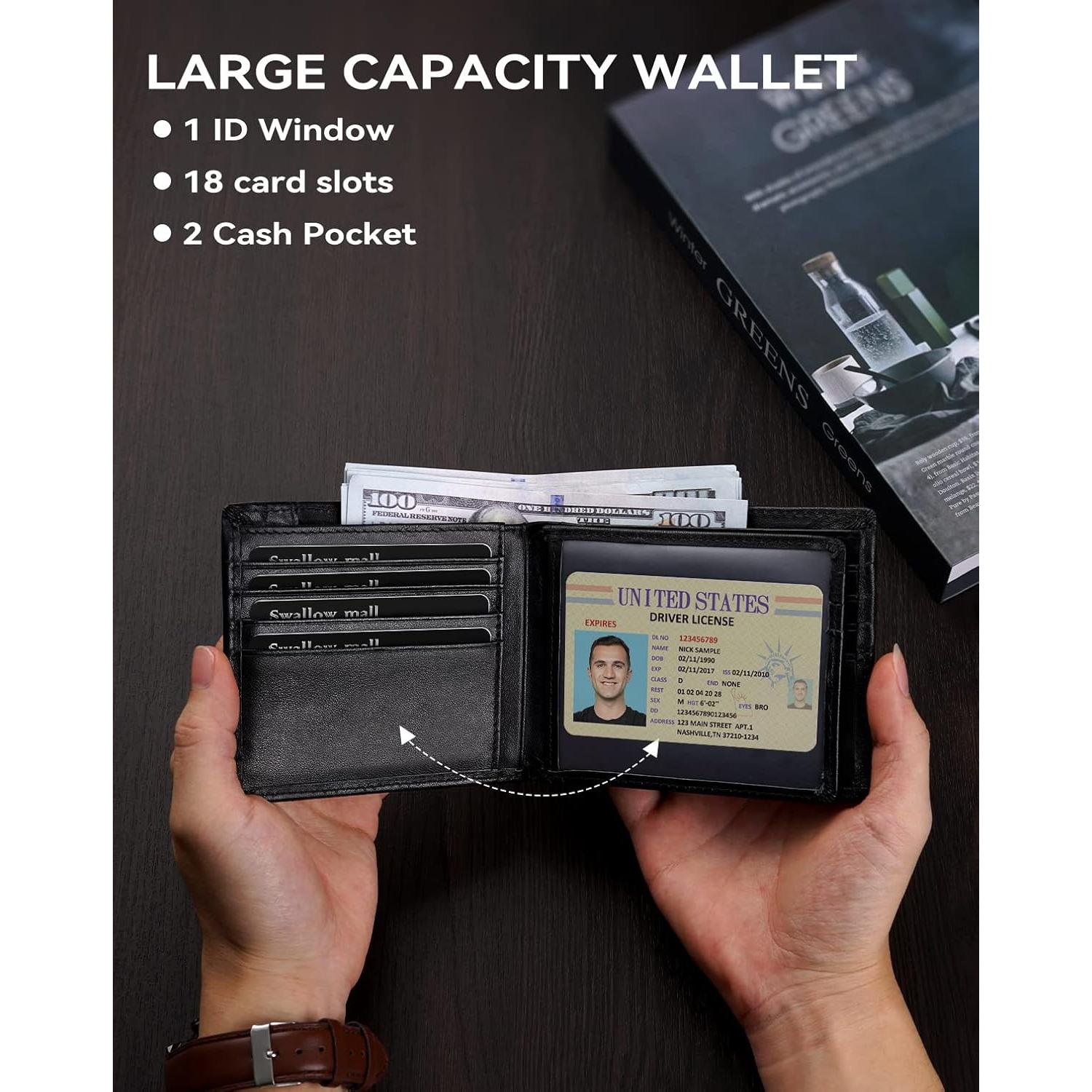 Billetera de cuero Swallowmall con bloqueo RFID para hombres