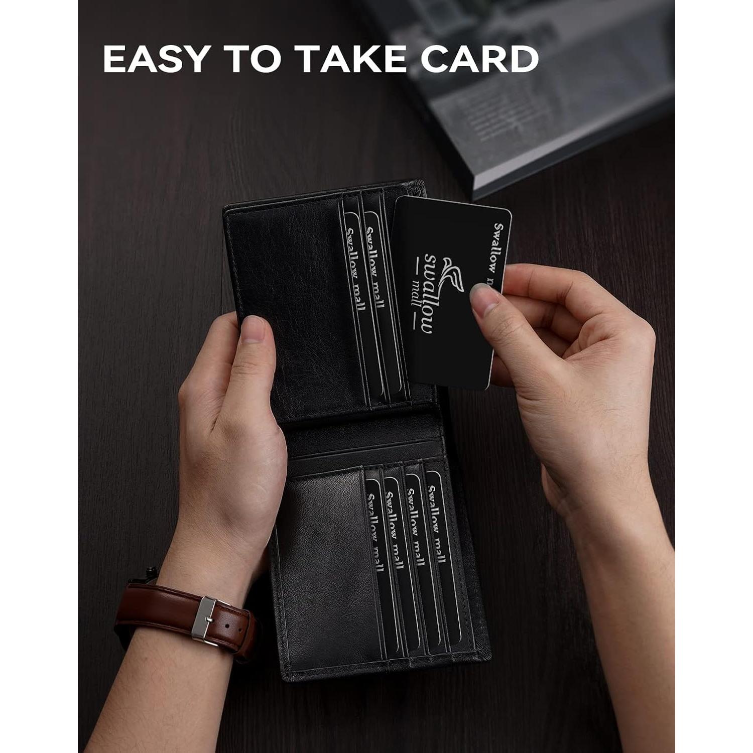 Billetera de cuero Swallowmall con bloqueo RFID para hombres