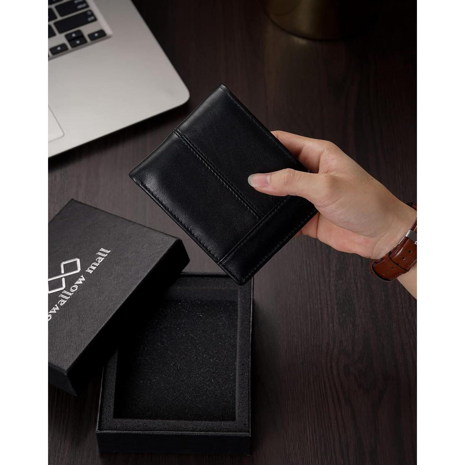 Billetera de cuero Swallowmall con bloqueo RFID para hombres