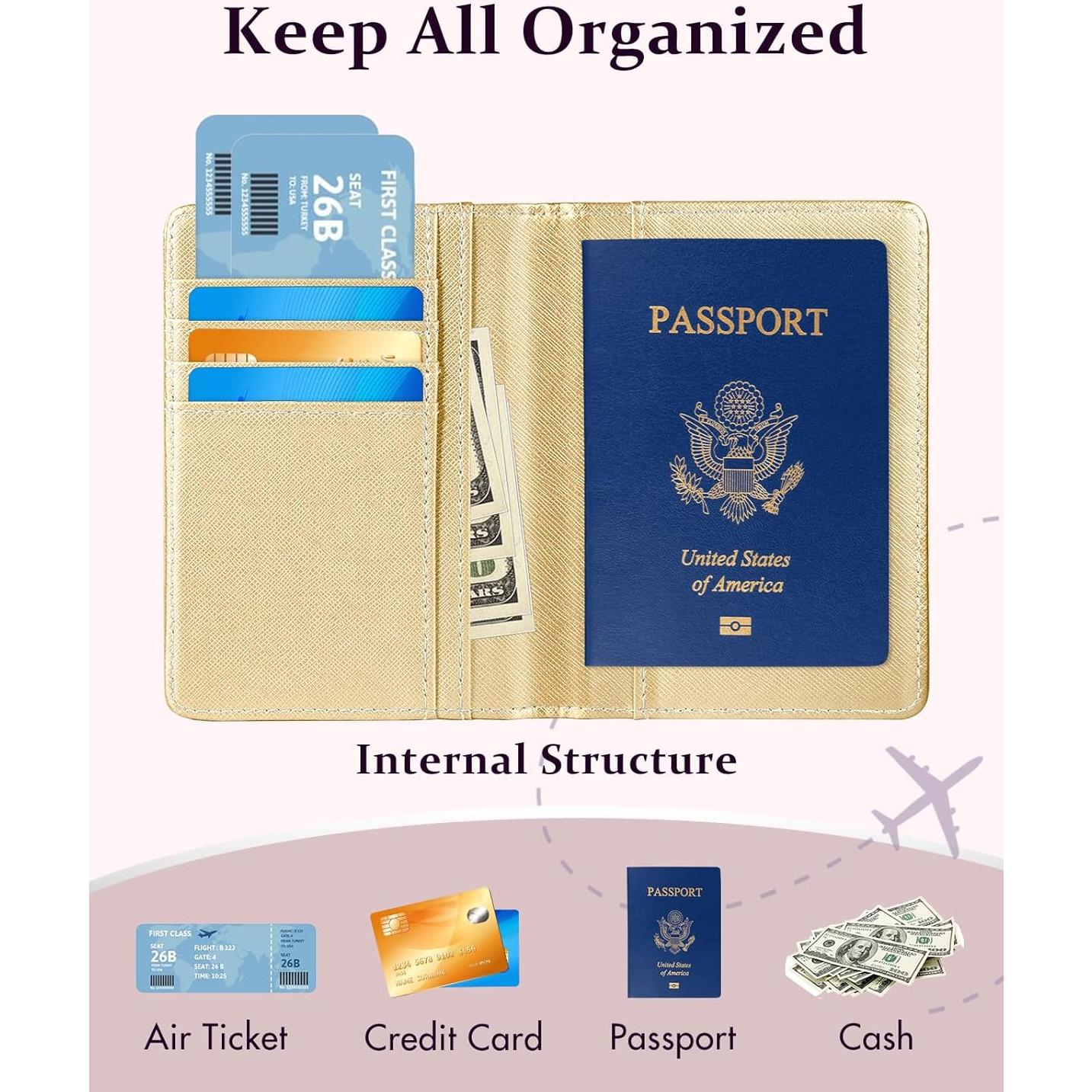 Conjunto de Etiquetas de Equipaje y Funda de Pasaporte Slohif Dorado