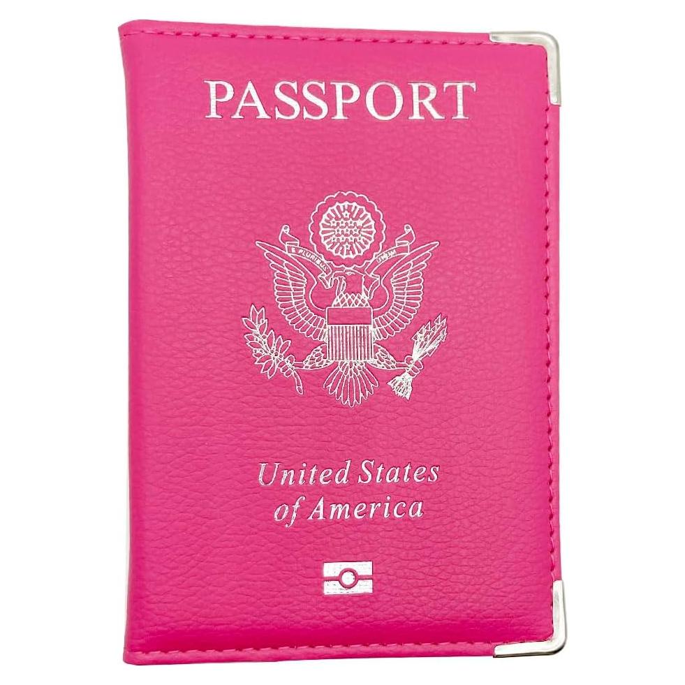Funda de Pasaporte de Cuero PU Missmore Rosa con Logo USA