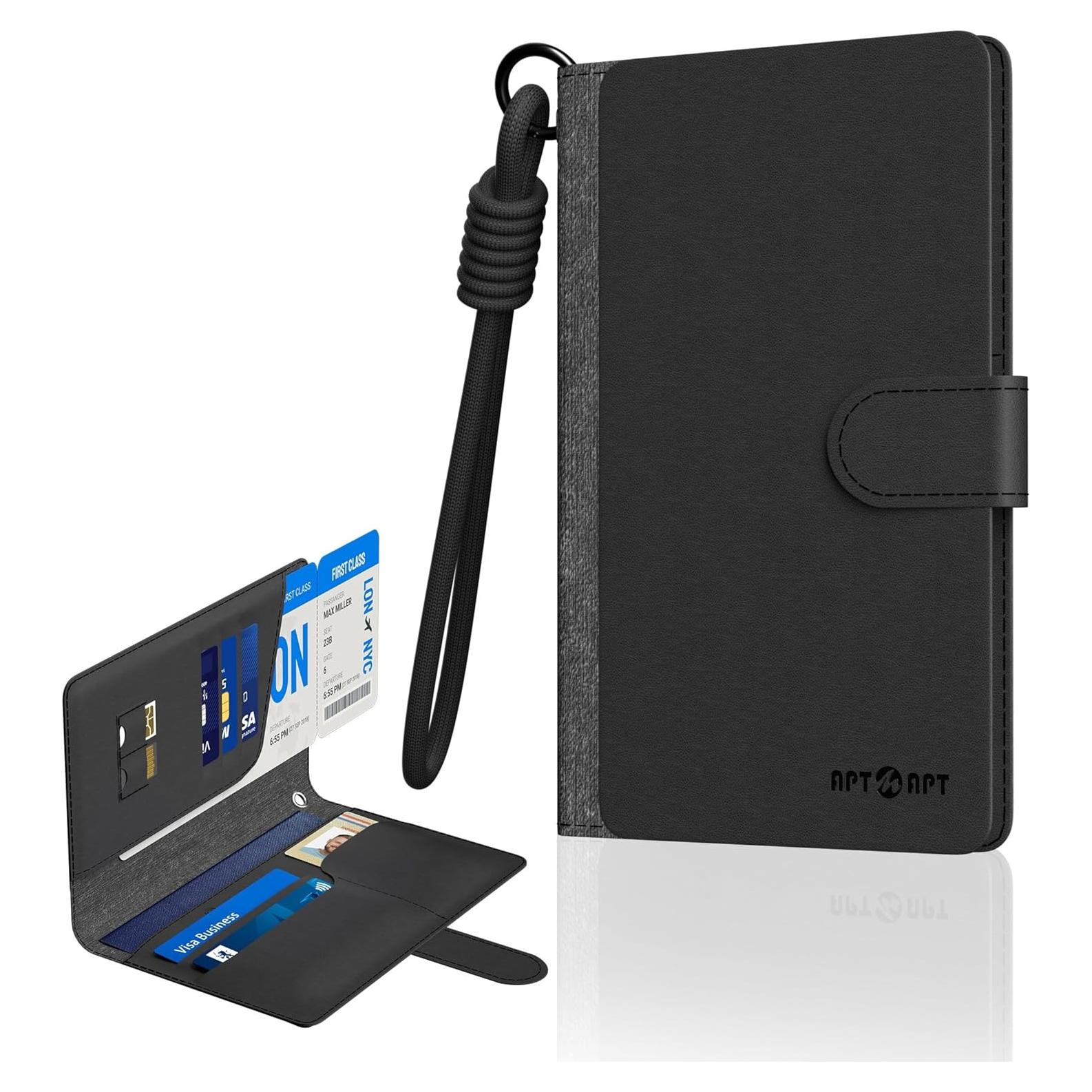 Portafolio de Pasaporte APTMAPT con Localizador Find My RFID Negro