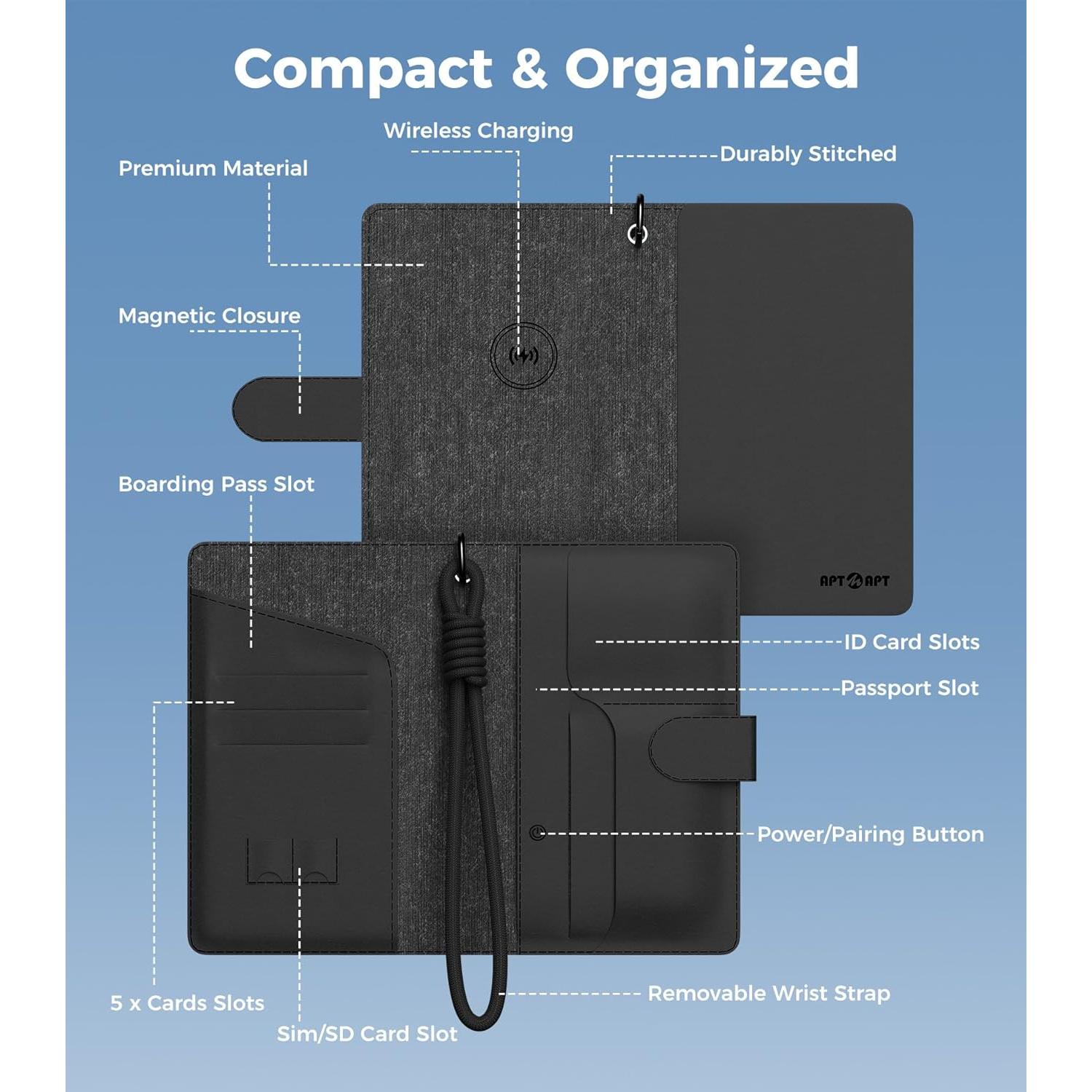 Portafolio de Pasaporte APTMAPT con Localizador Find My RFID Negro
