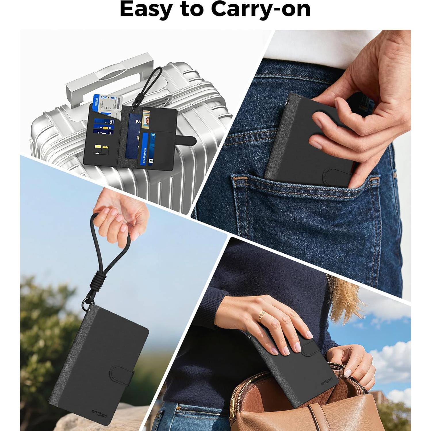 Portafolio de Pasaporte APTMAPT con Localizador Find My RFID Negro