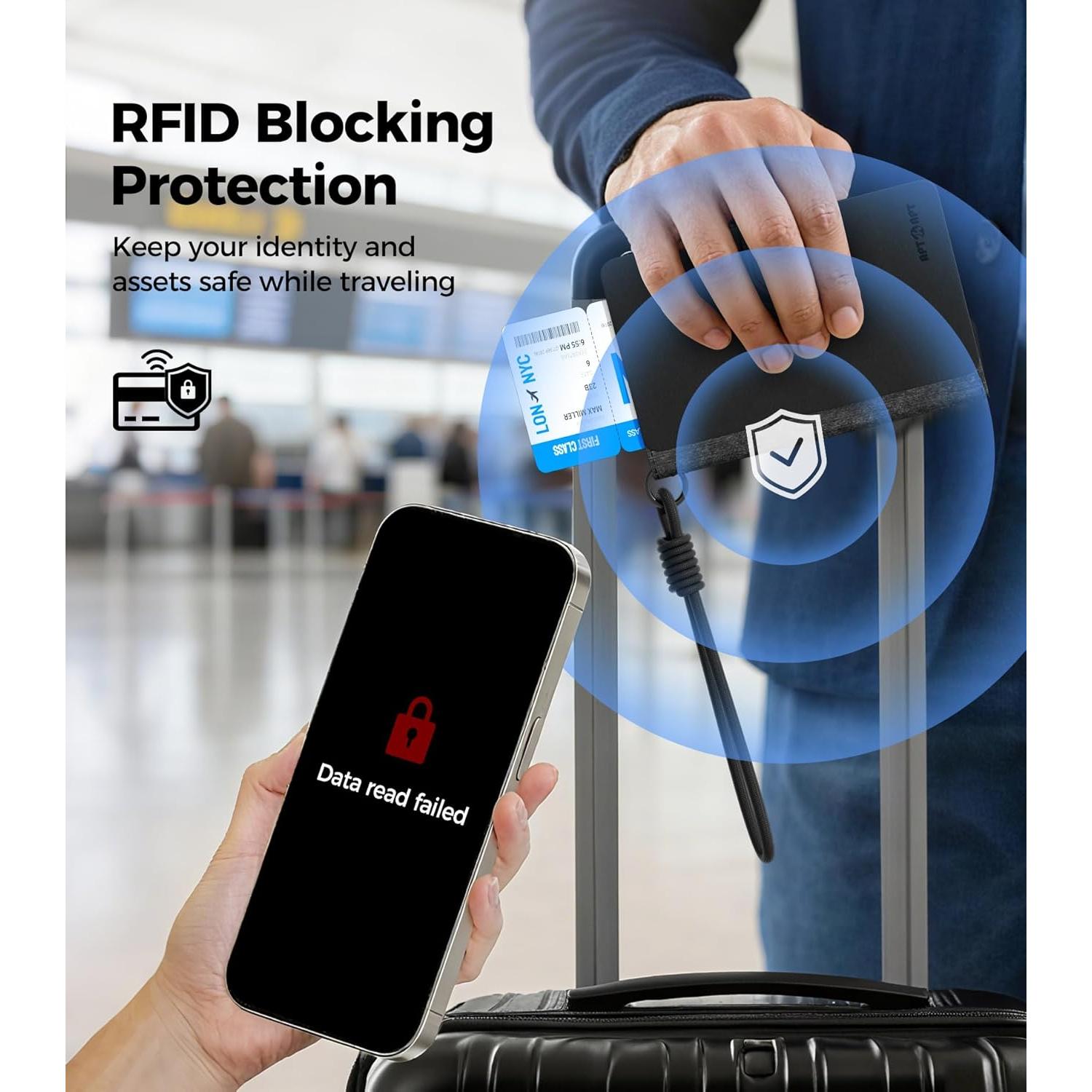 Portafolio de Pasaporte APTMAPT con Localizador Find My RFID Negro