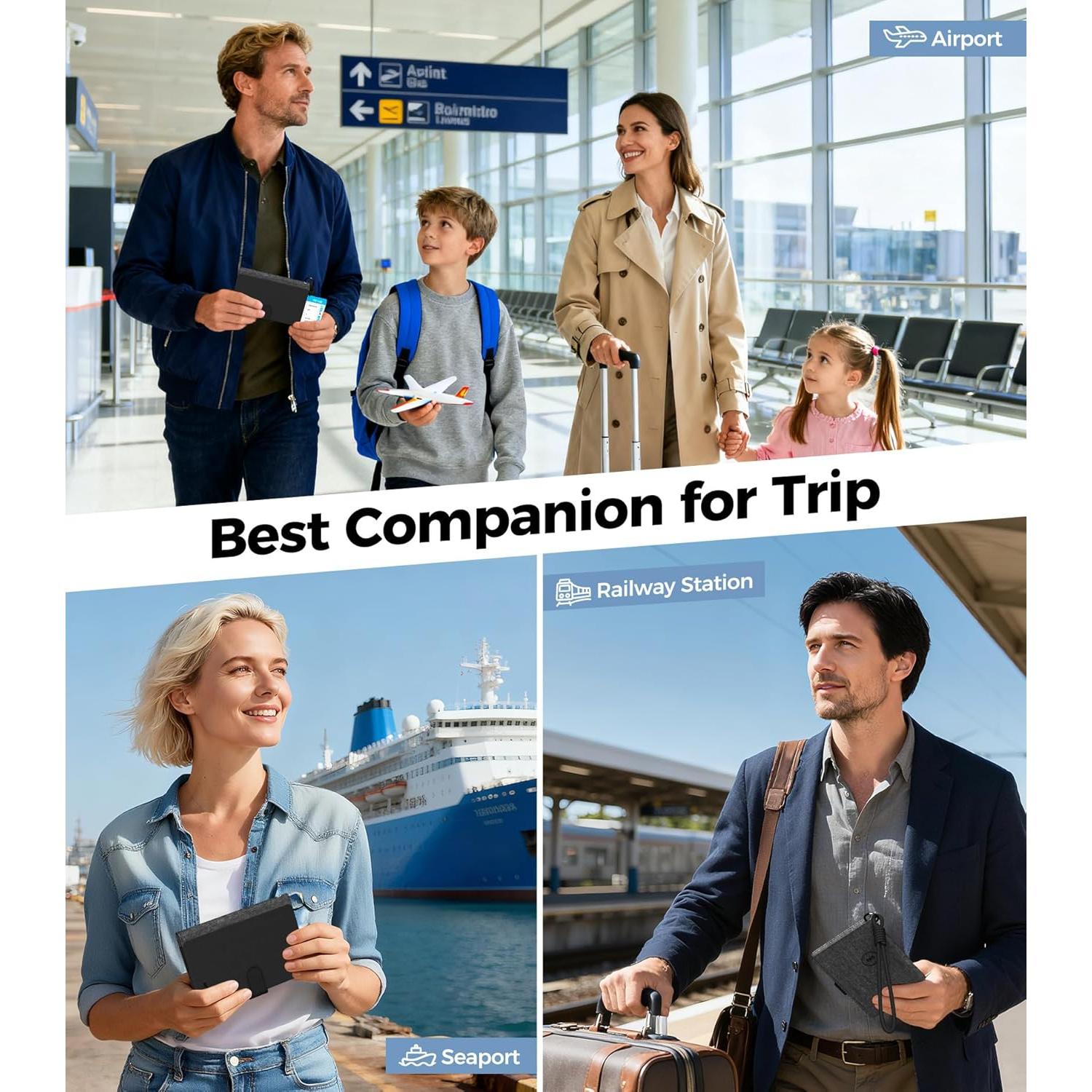 Portafolio de Pasaporte APTMAPT con Localizador Find My RFID Negro