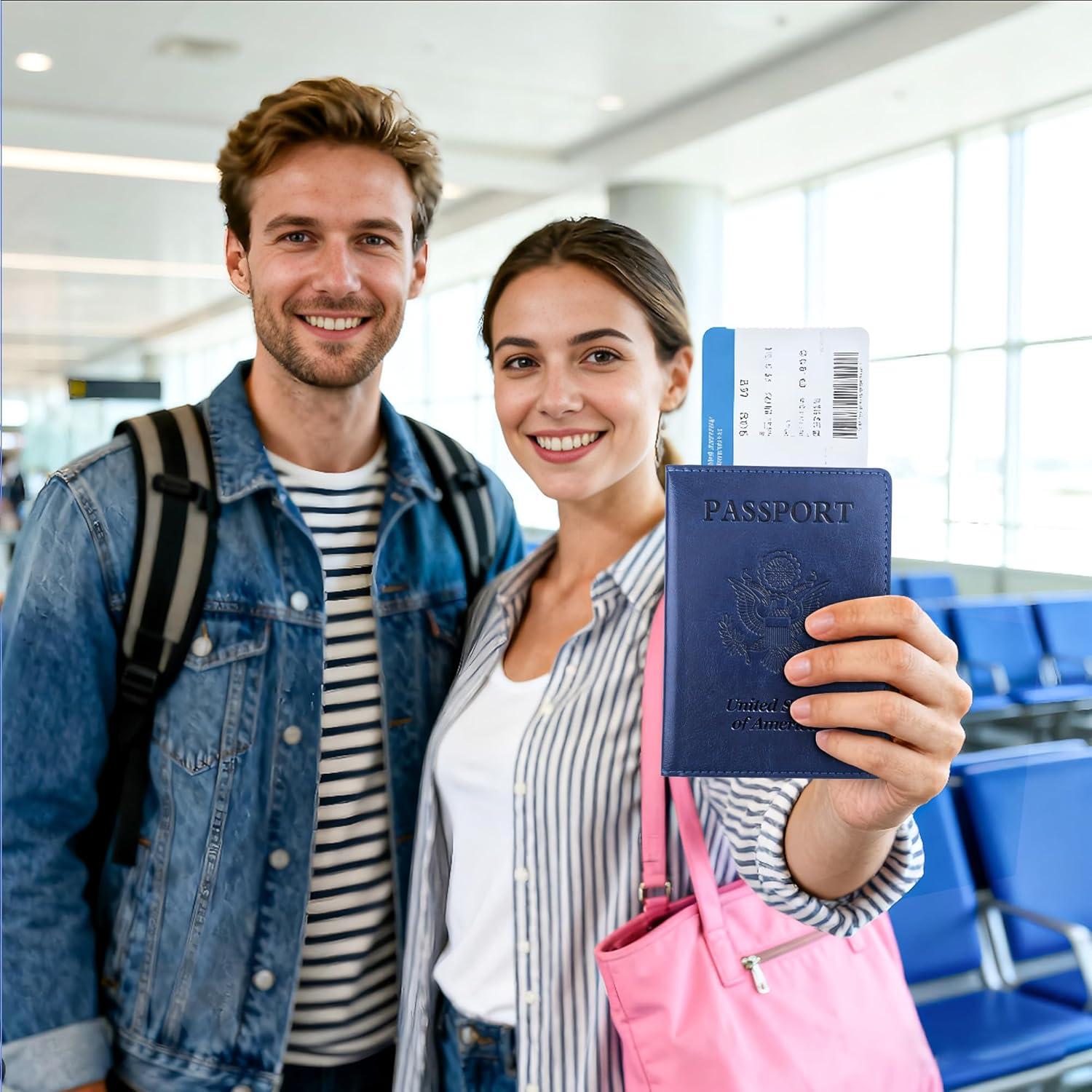 Portapasaportes de Cuero PU Azul Marino para Viajes Unisex