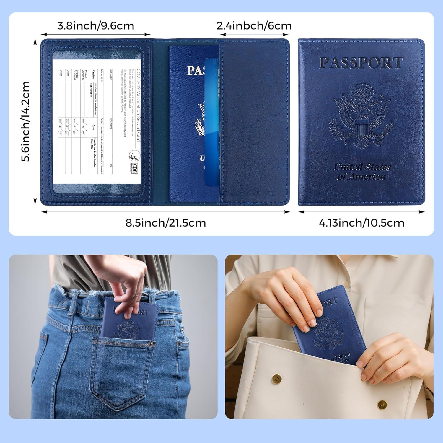 Portapasaportes de Cuero PU Azul Marino para Viajes Unisex