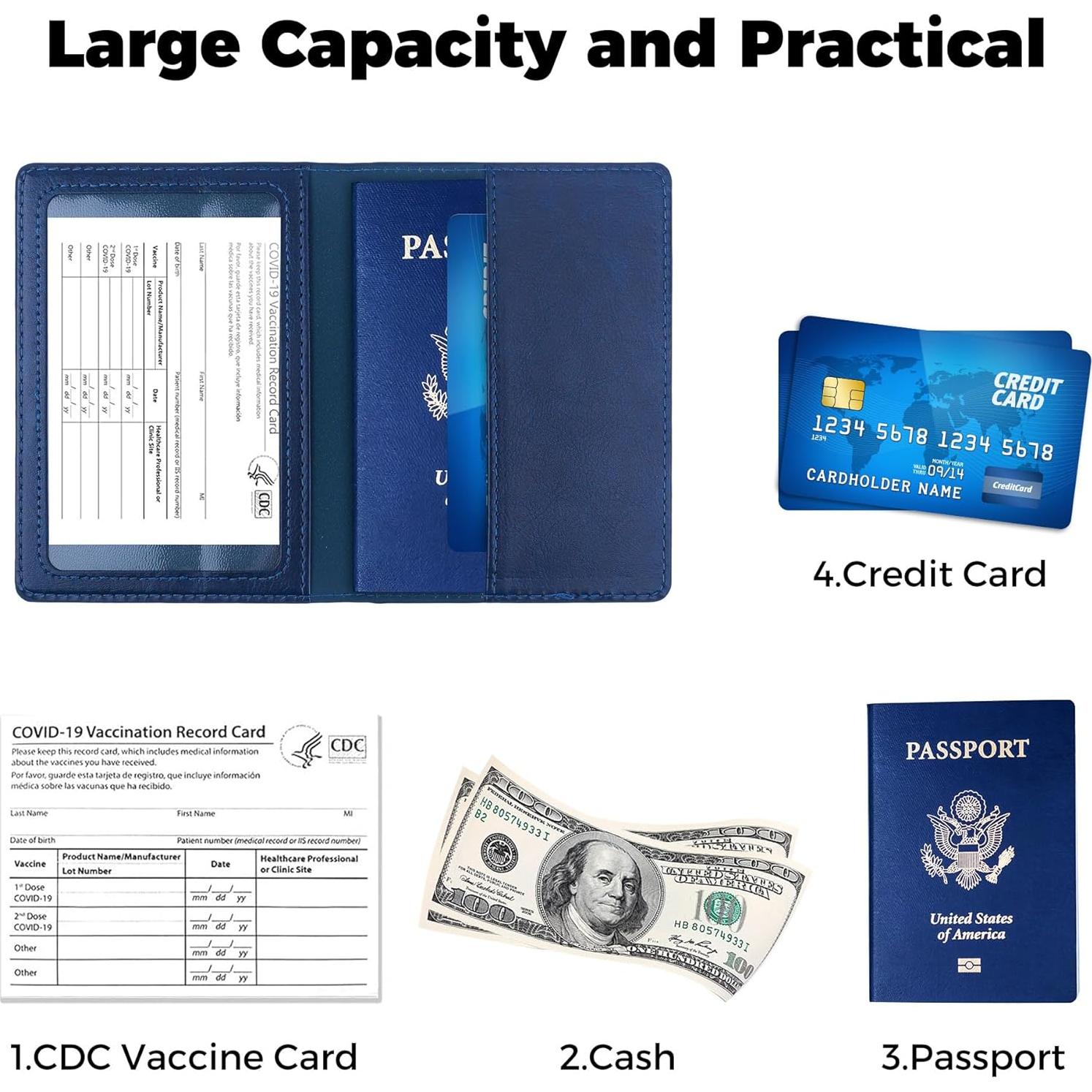 Portapasaportes de Cuero PU Azul Marino para Viajes Unisex