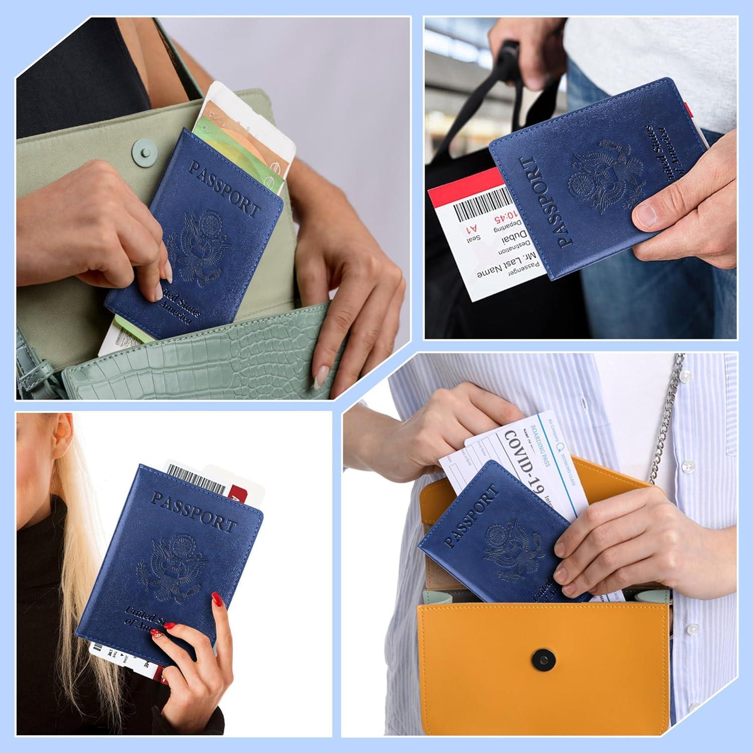 Portapasaportes de Cuero PU Azul Marino para Viajes Unisex